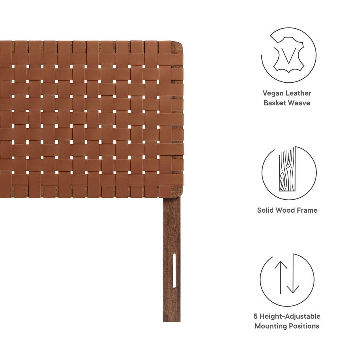 Sparta Weave Vegan Leather Twin Headboard, Walnut Brown