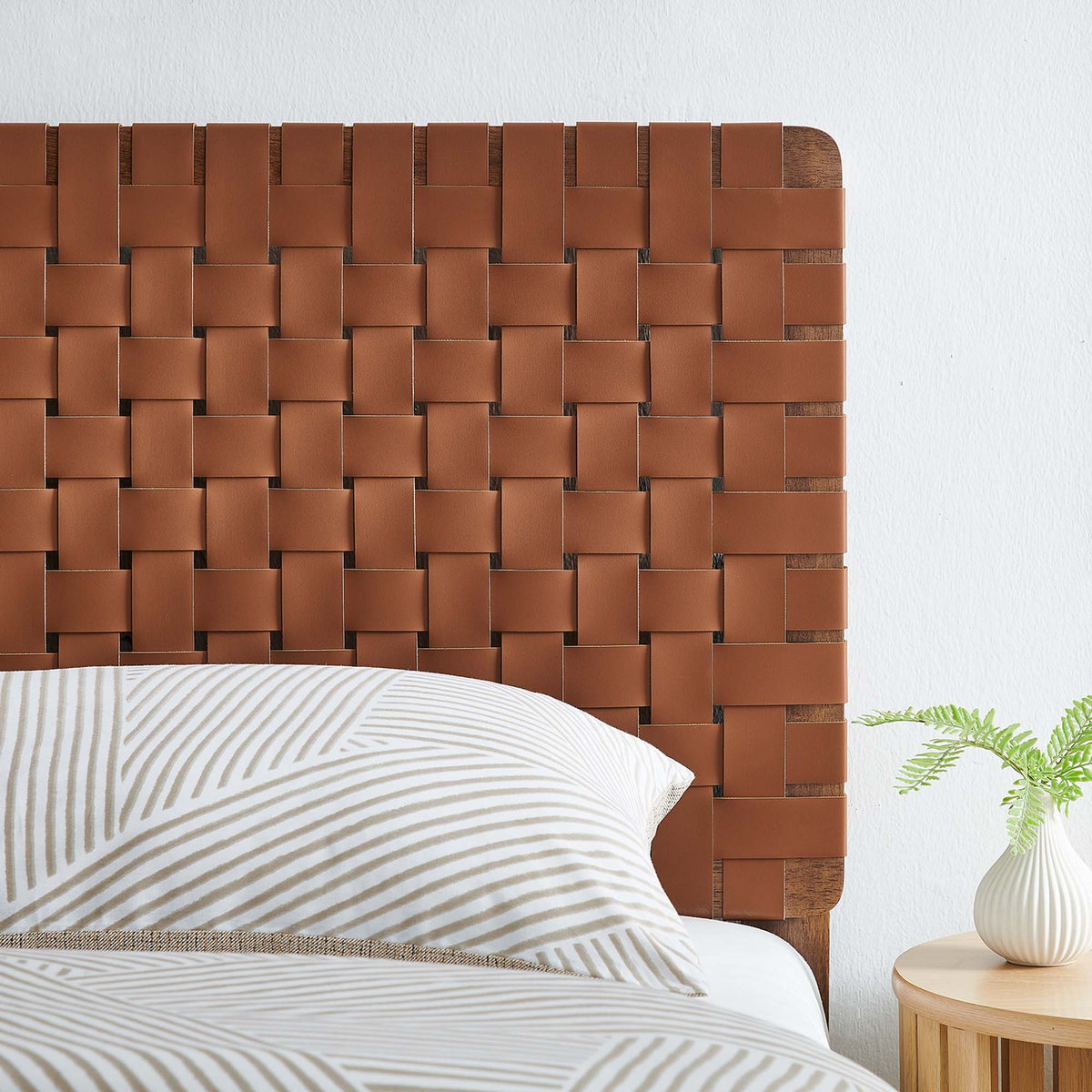 Sparta Weave Vegan Leather Twin Headboard, Walnut Brown