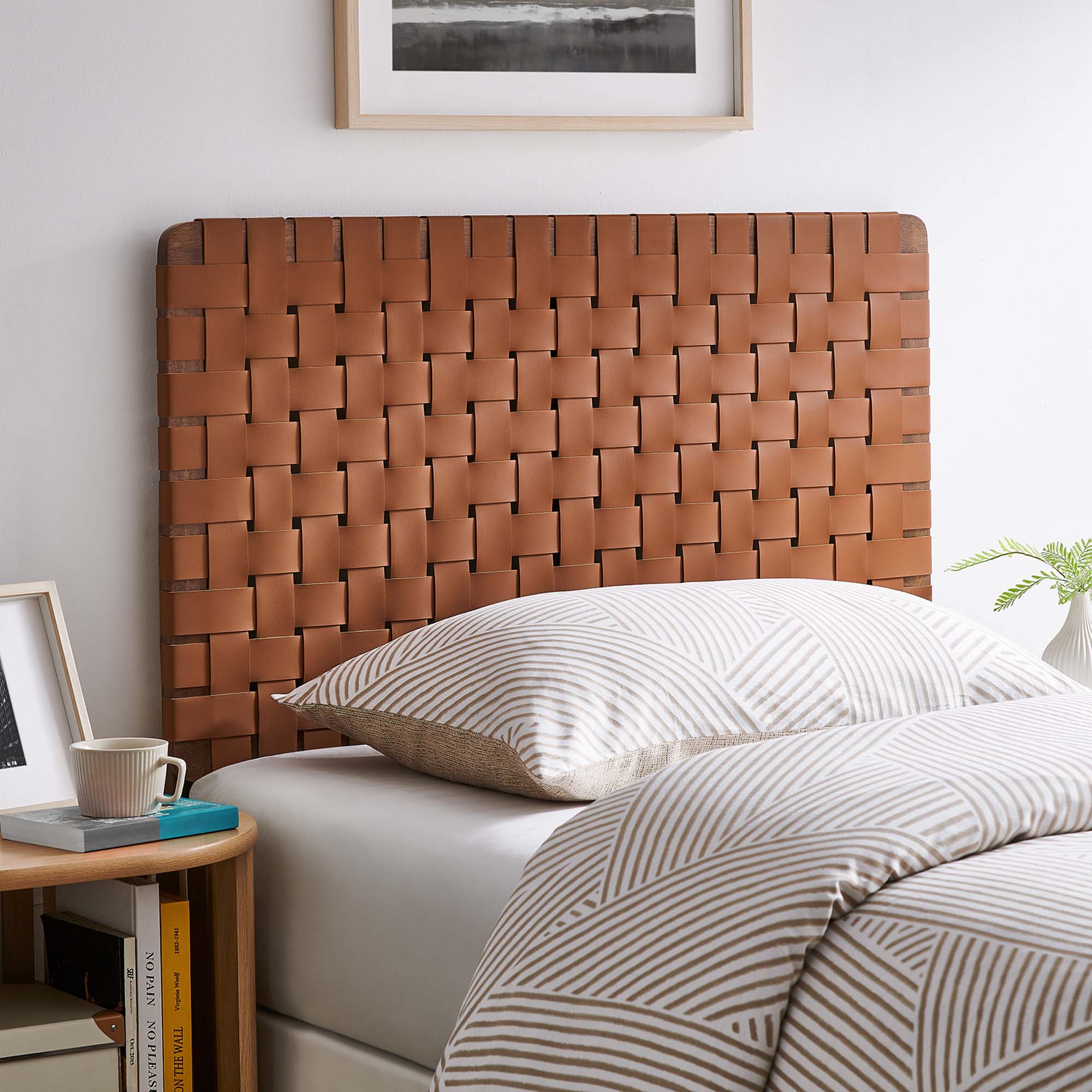 Sparta Weave Vegan Leather Twin Headboard, Walnut Brown