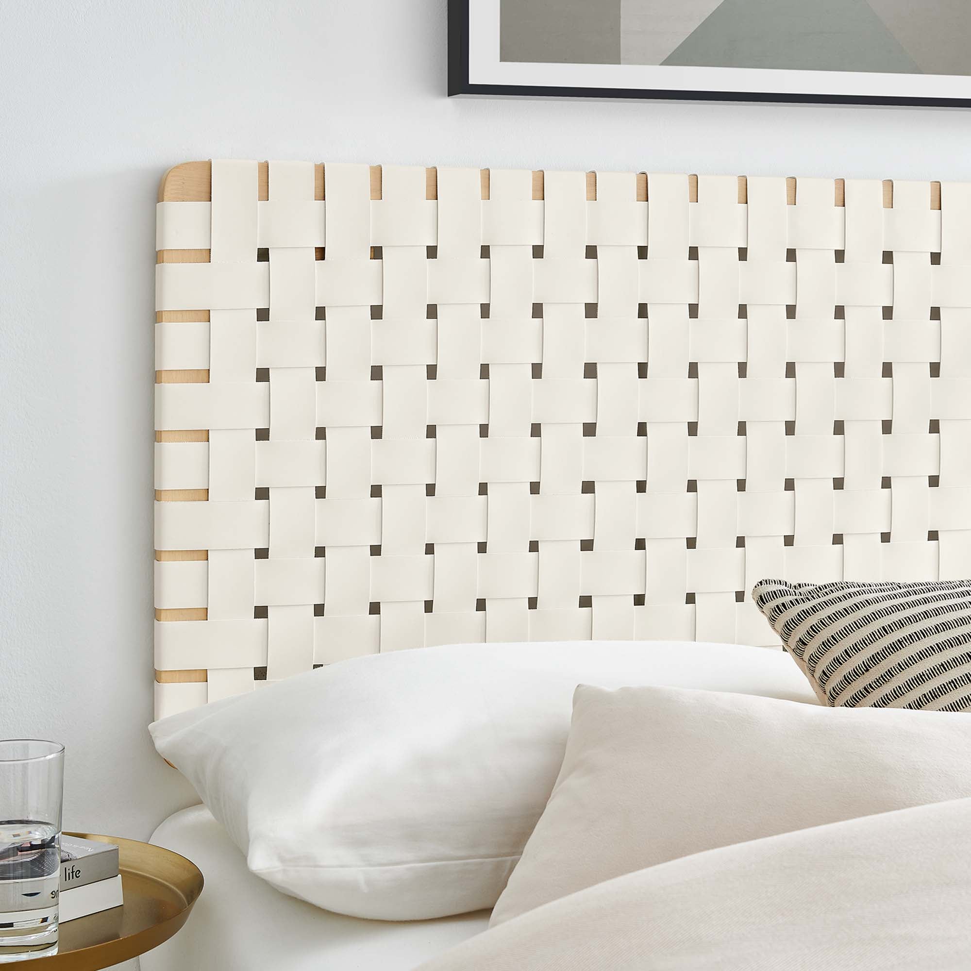 Sparta Weave Vegan Leather Full Headboard, Natural Beige