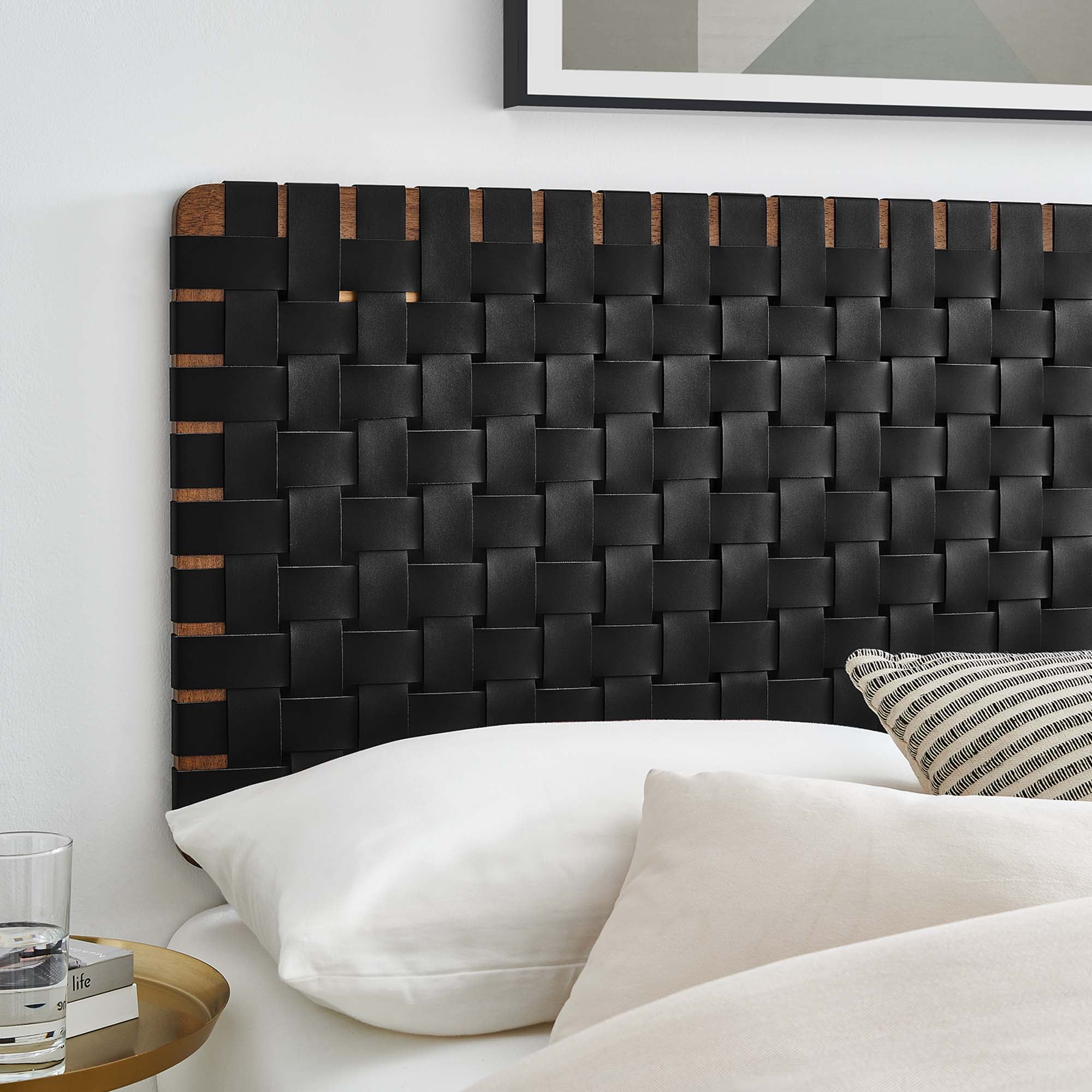 Sparta Weave Vegan Leather Full Headboard, Walnut Black