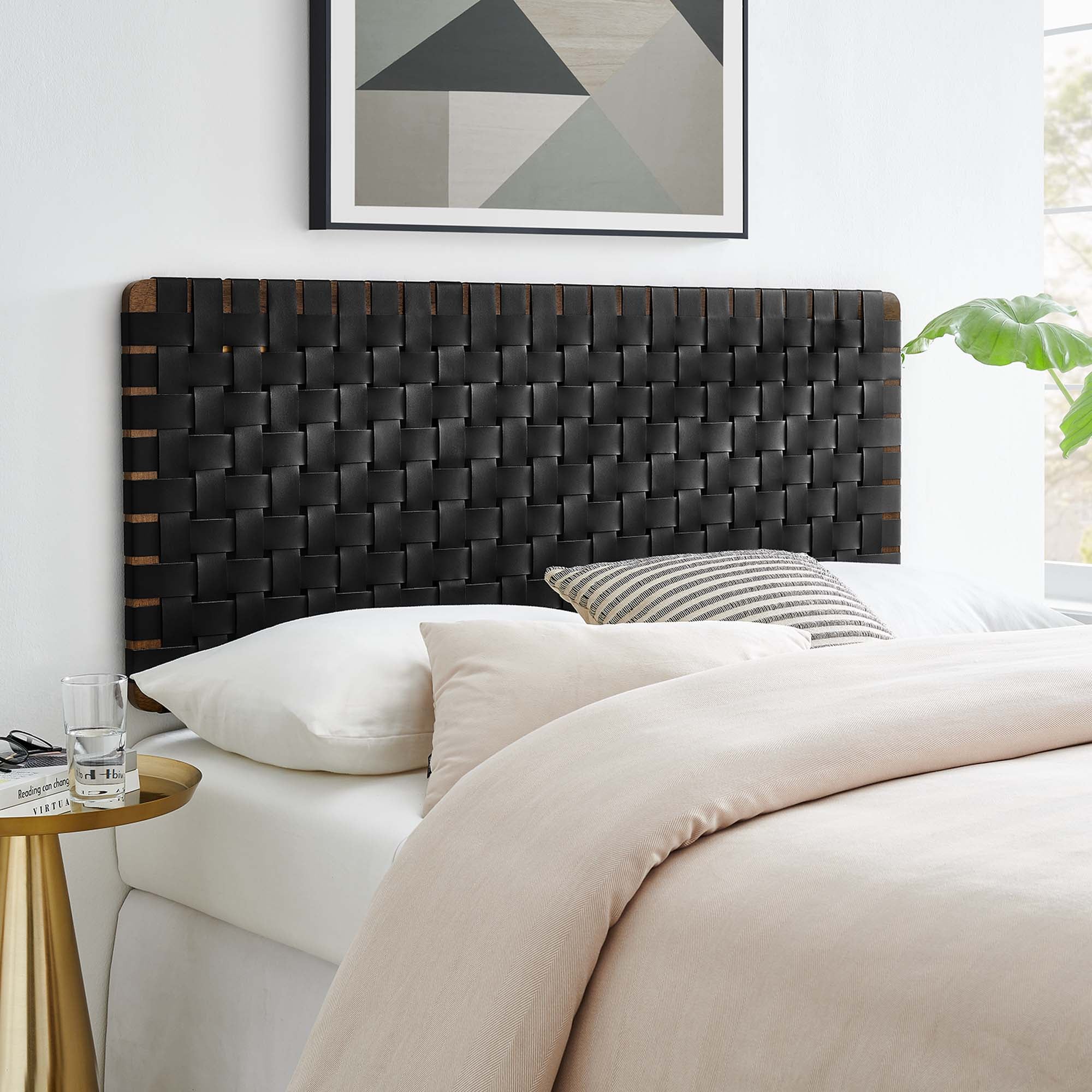 Sparta Weave Vegan Leather Full Headboard, Walnut Black