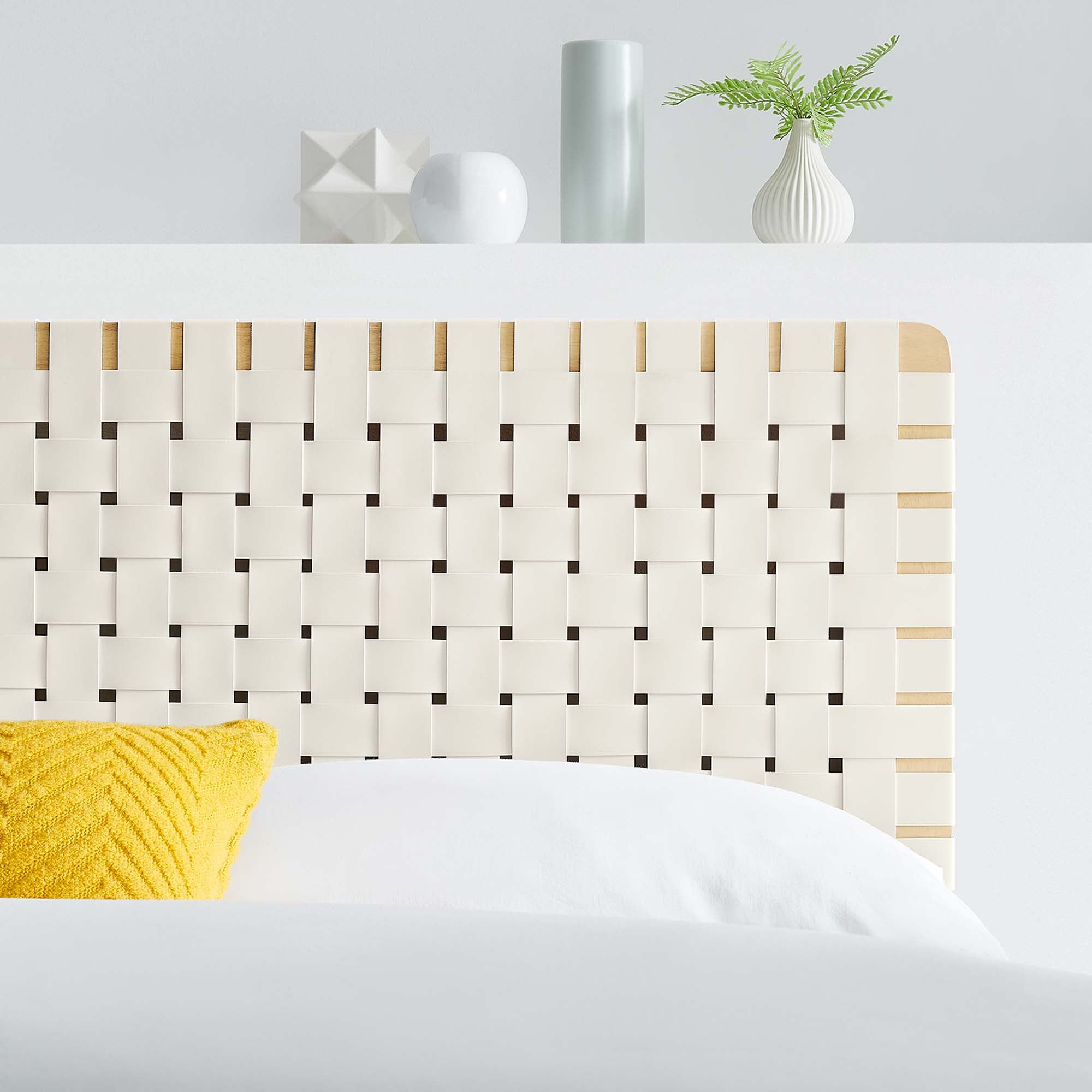 Sparta Weave Vegan Leather Full Headboard, Natural Beige