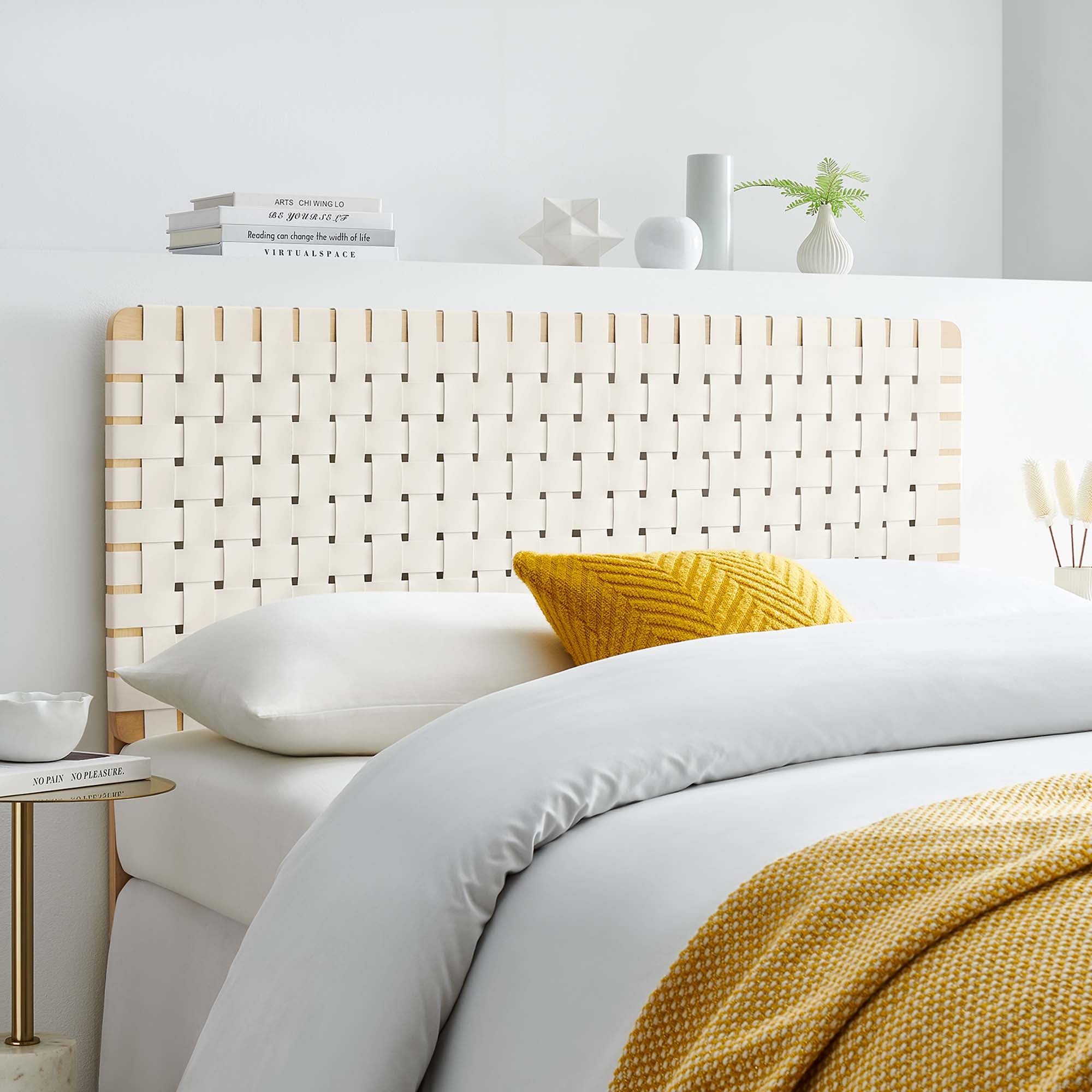 Sparta Weave Vegan Leather Full Headboard, Natural Beige