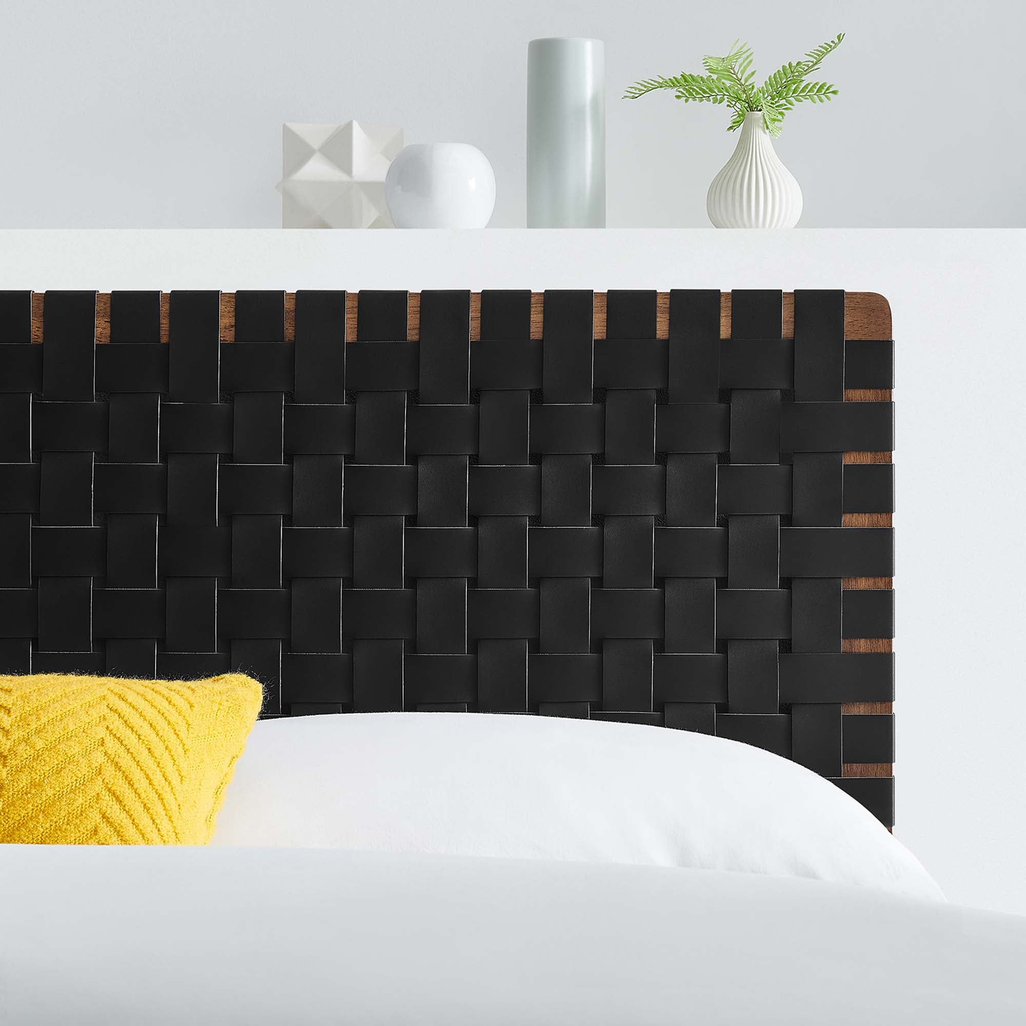 Sparta Weave Vegan Leather Full Headboard, Walnut Black