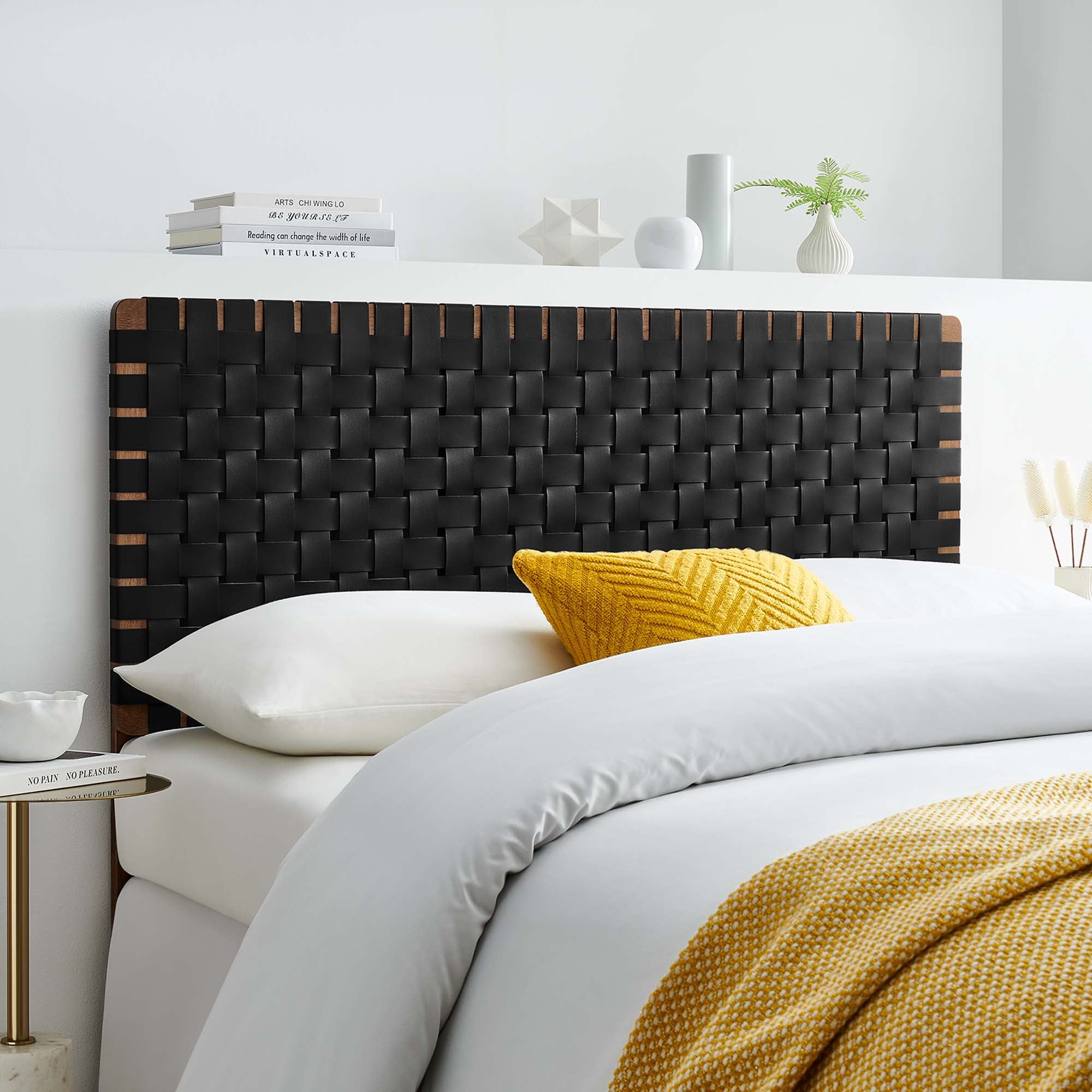 Sparta Weave Vegan Leather Full Headboard, Walnut Black