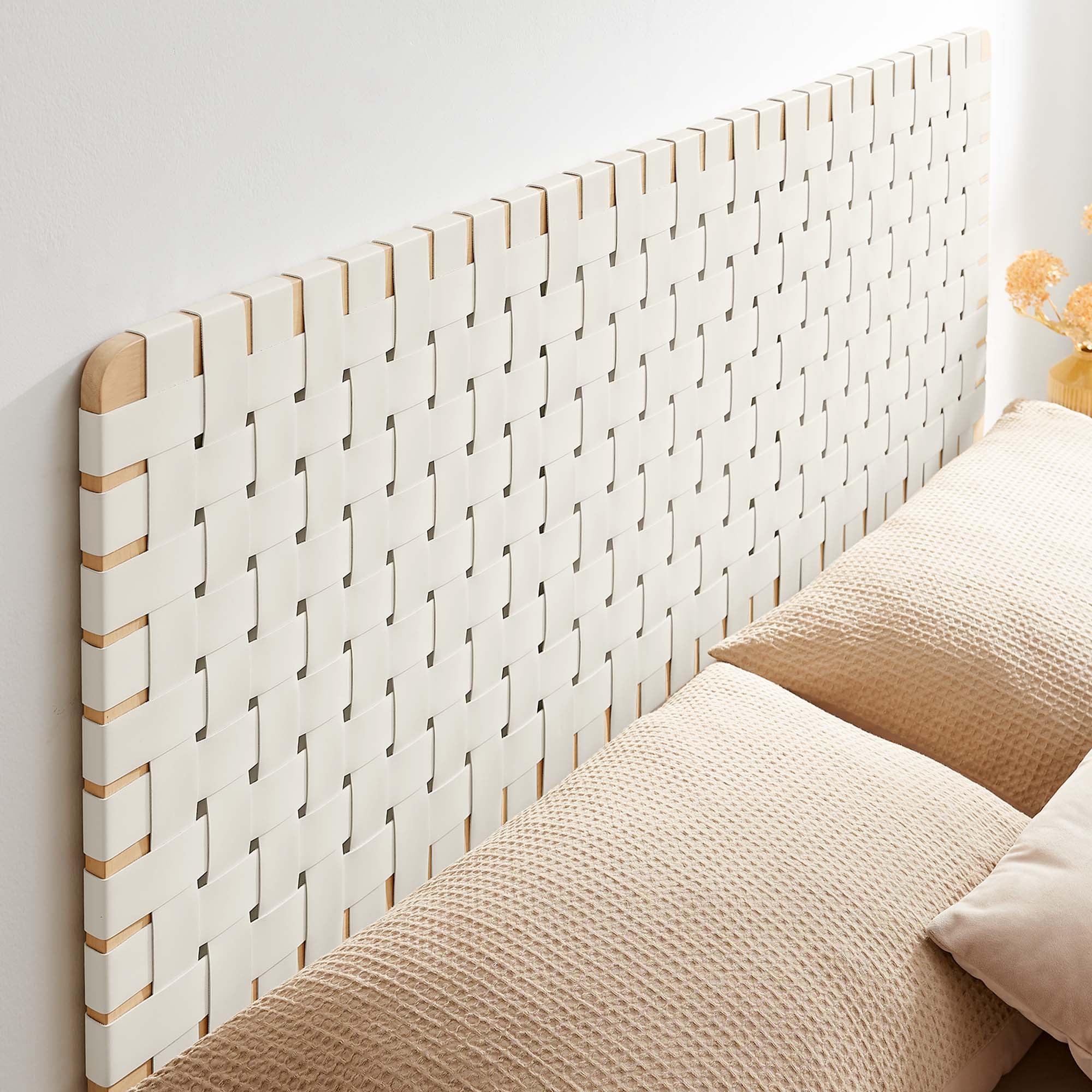 Sparta Weave Wall-Mount Vegan Leather Queen Headboard, Natural Beige
