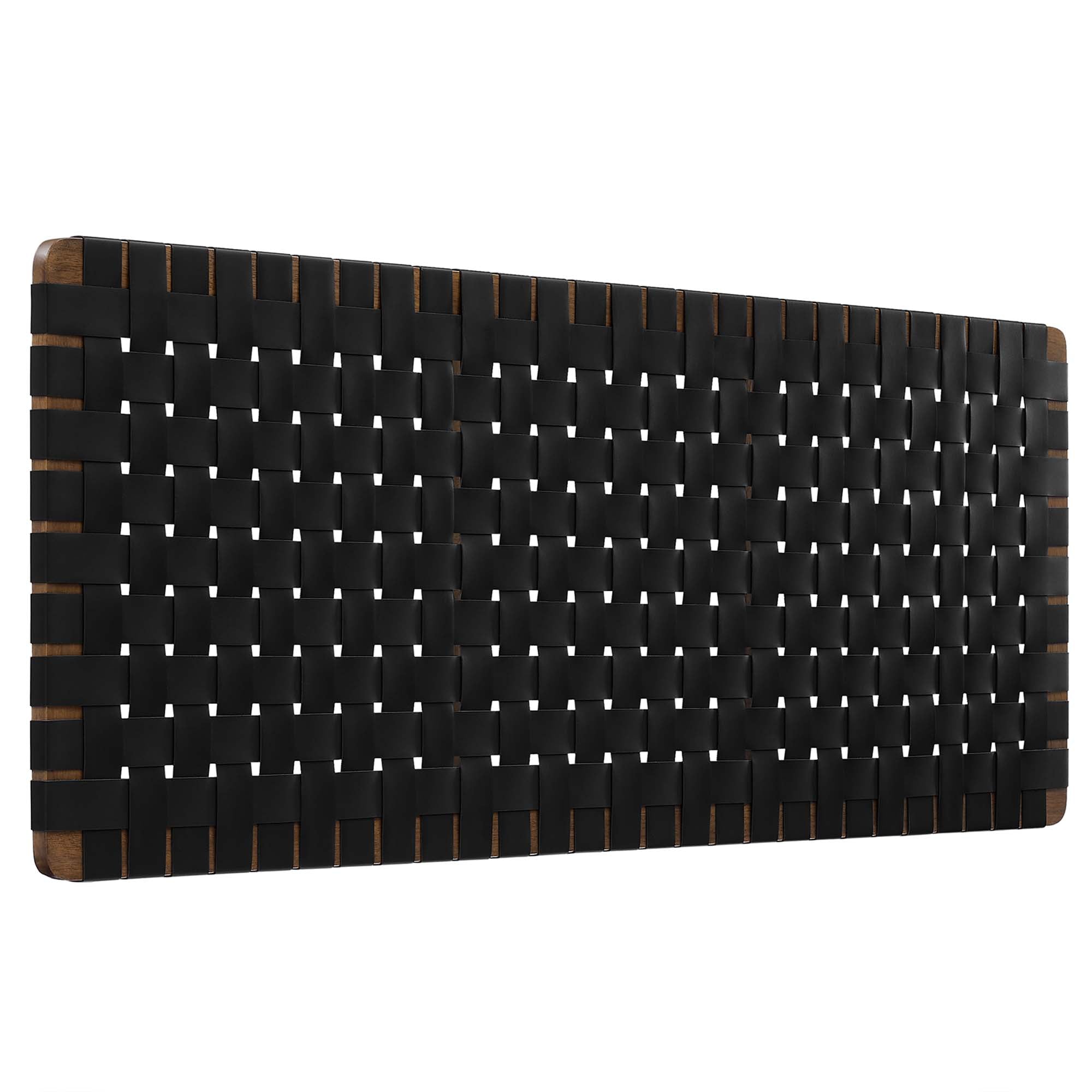 Sparta Weave Wall-Mount Vegan Leather Queen Headboard, Walnut Black