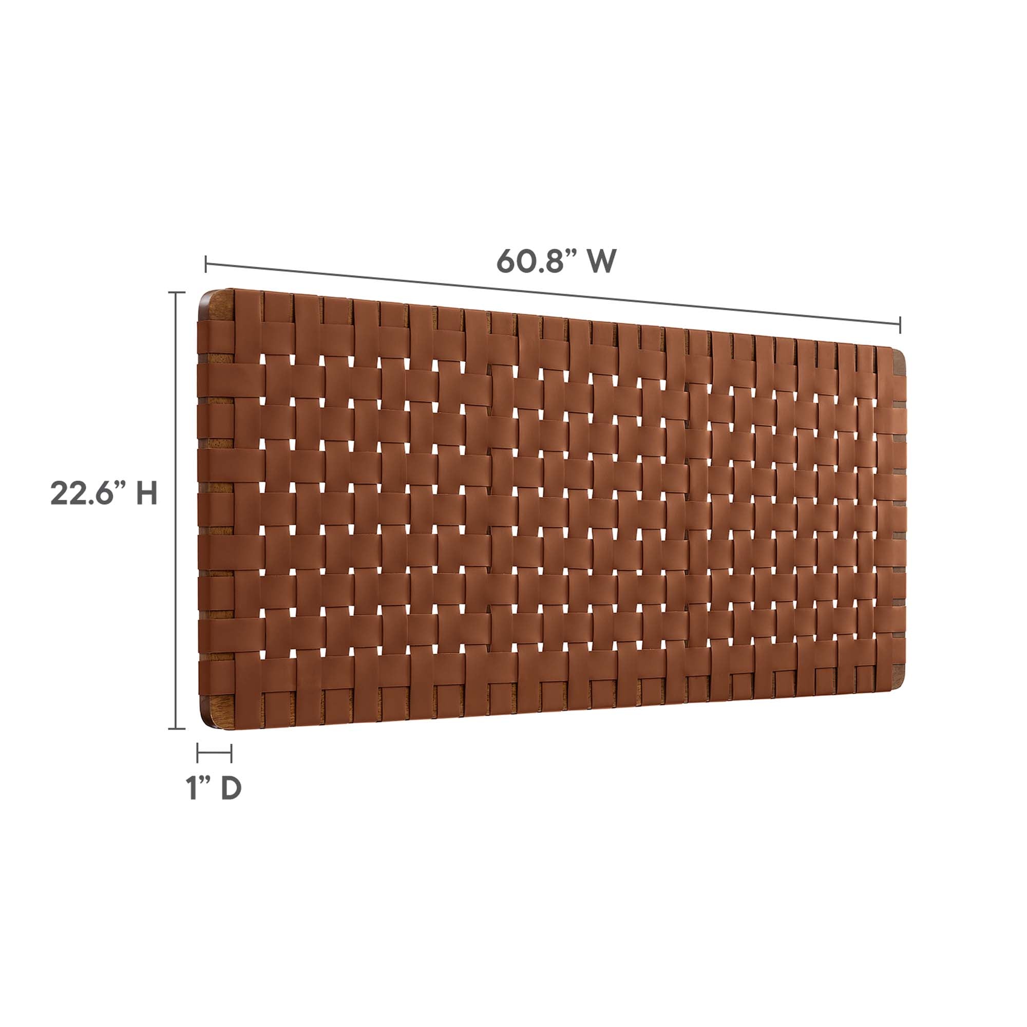 Sparta Weave Wall-Mount Vegan Leather Queen Headboard, Walnut Brown