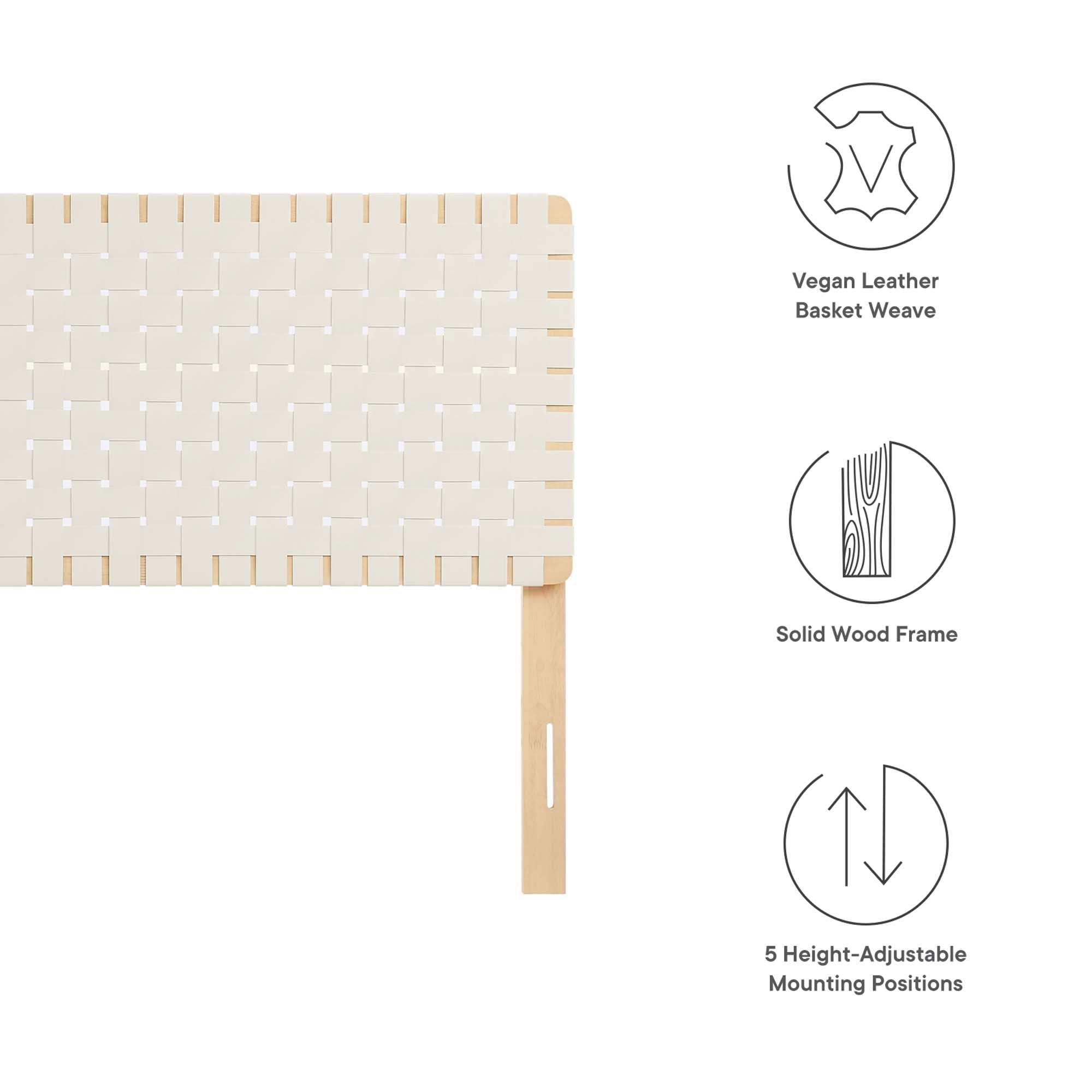 Sparta Weave Vegan Leather Queen Headboard, Natural Beige