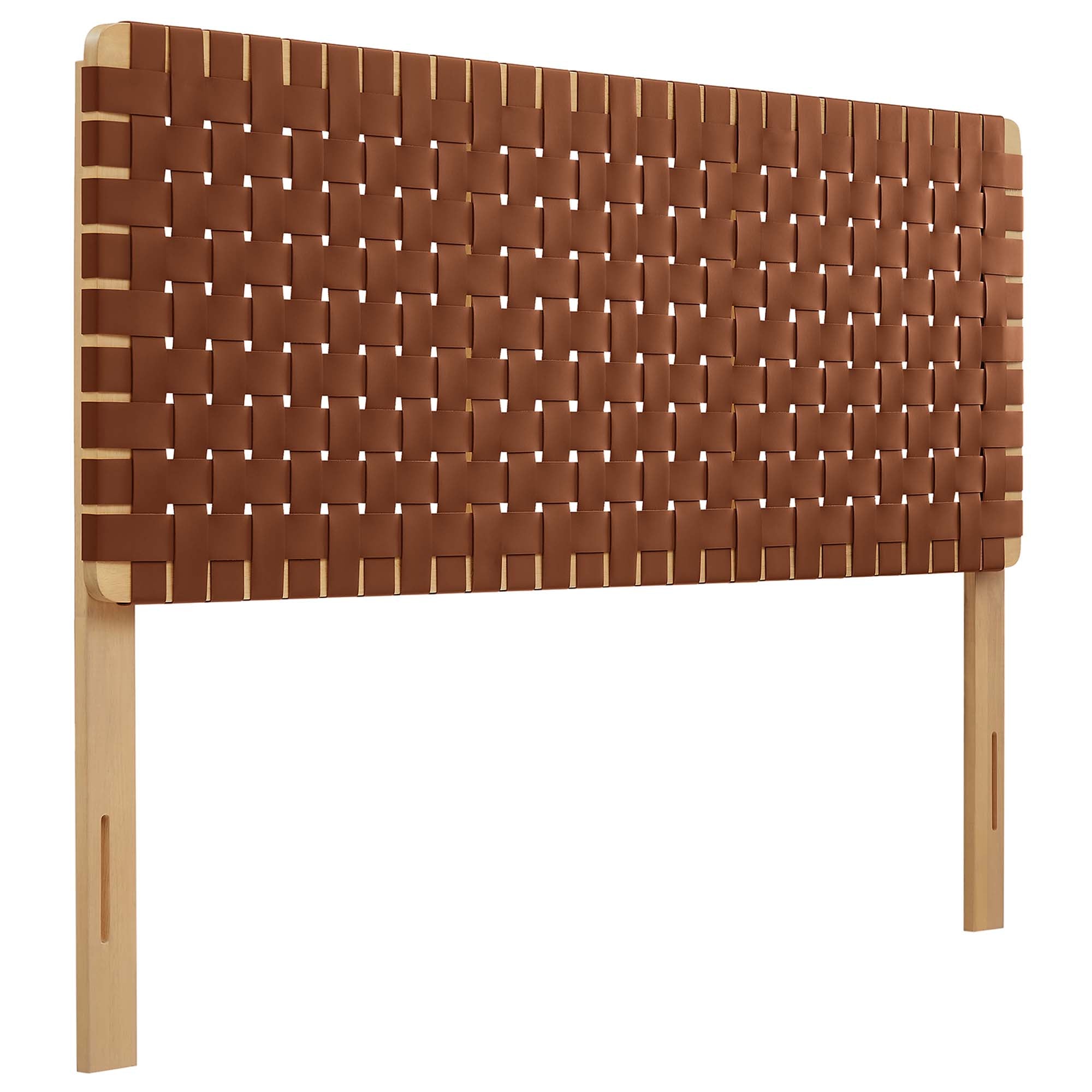 Sparta Weave Vegan Leather Queen Headboard, Natural Brown