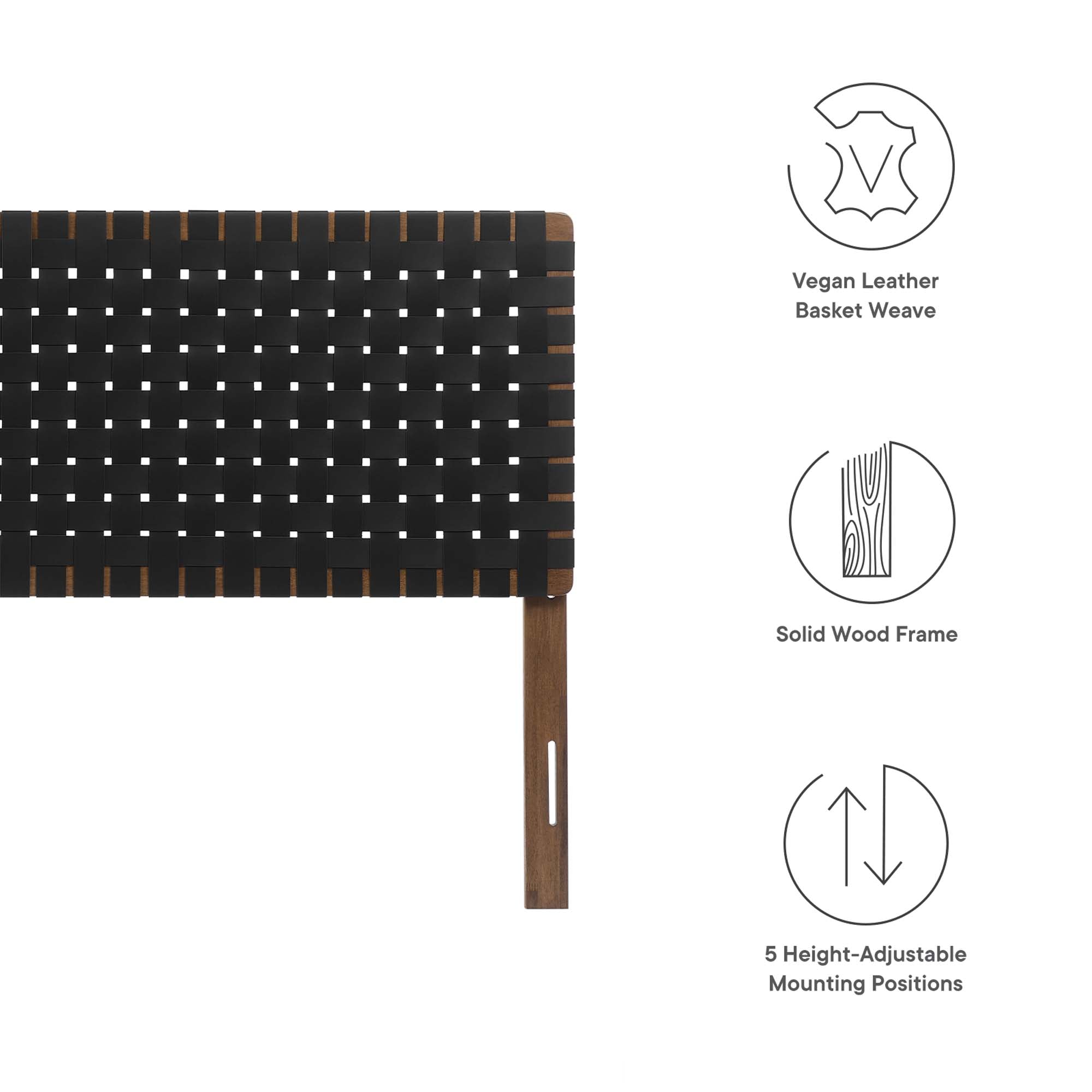Sparta Weave Vegan Leather Queen Headboard, Walnut Black