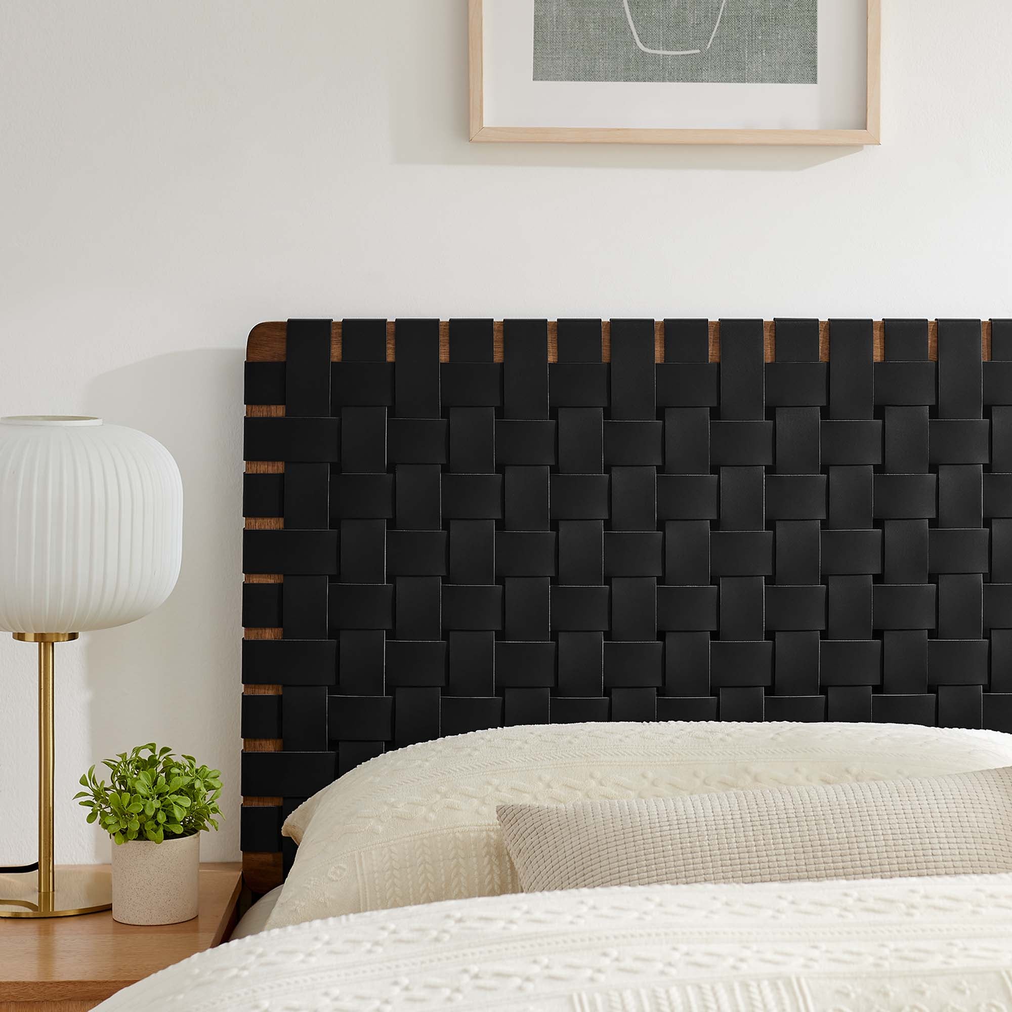 Sparta Weave Vegan Leather Queen Headboard, Walnut Black