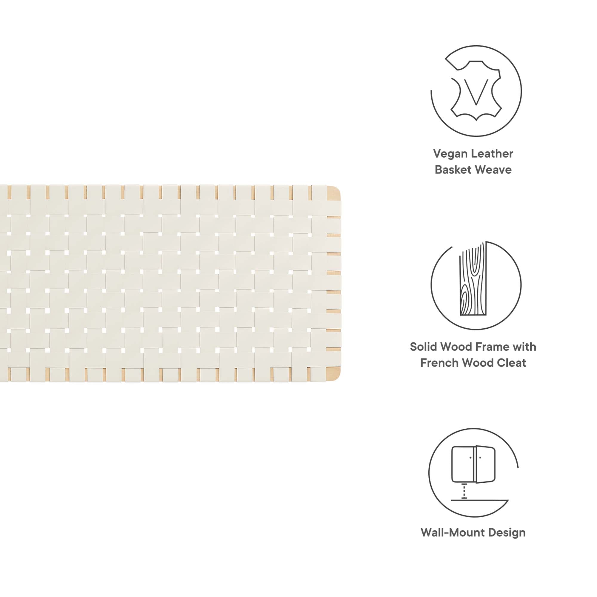 Sparta Weave Wall-Mount Vegan Leather King Headboard, Natural Beige