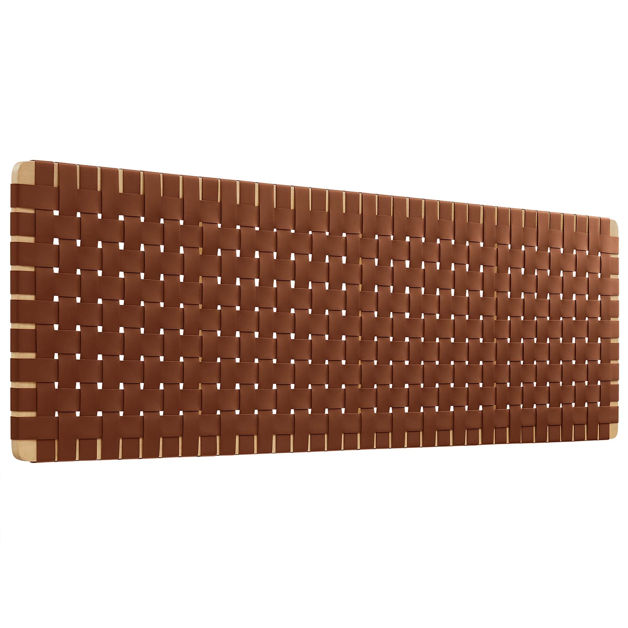 Sparta Weave Wall-Mount Vegan Leather King Headboard, Natural Brown