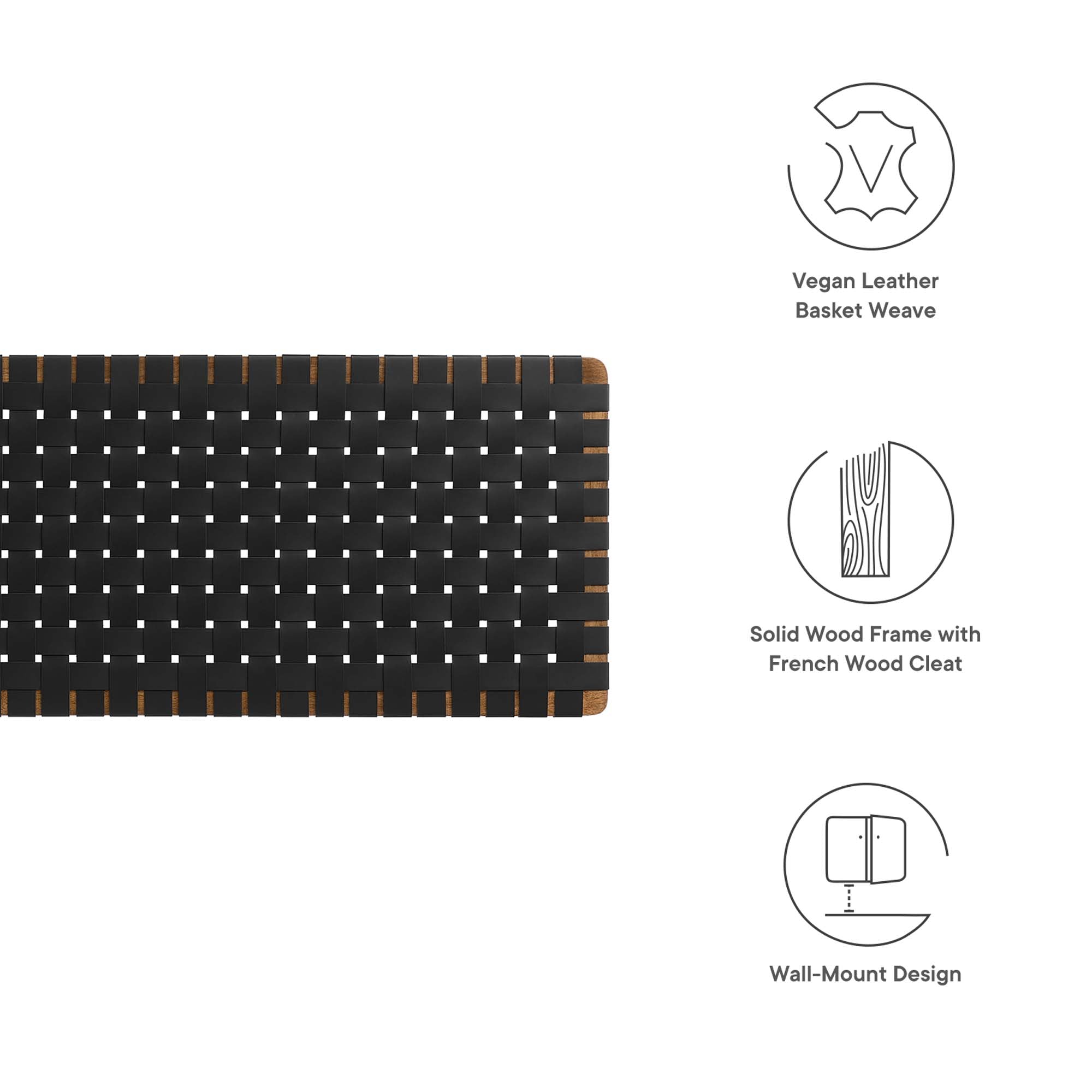 Sparta Weave Wall-Mount Vegan Leather King Headboard, Walnut Black