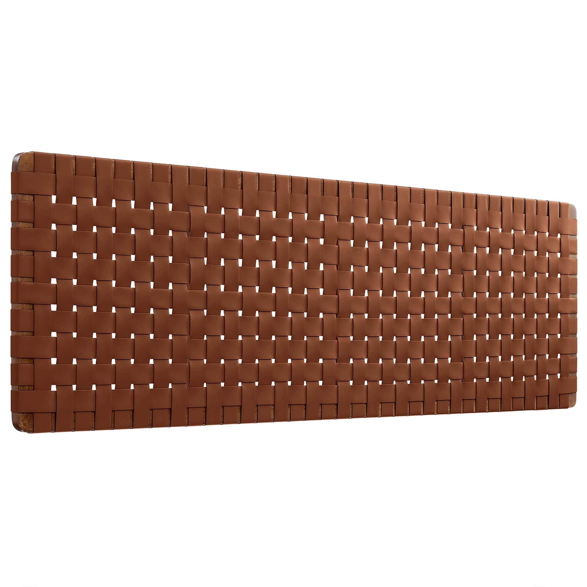 Sparta Weave Wall-Mount Vegan Leather King Headboard, Walnut Brown
