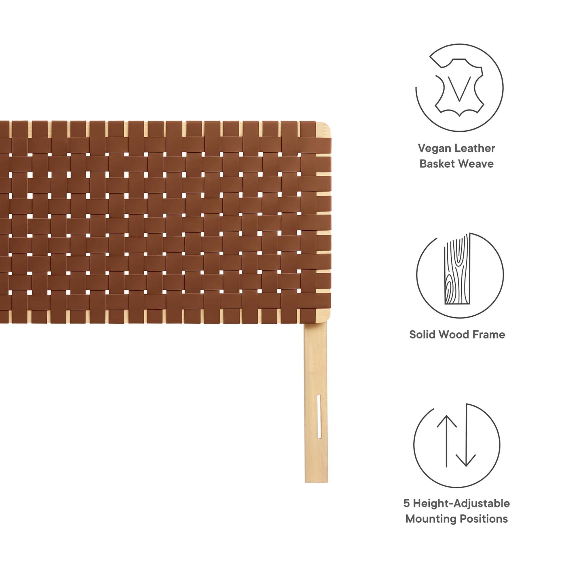 Sparta Weave Vegan Leather King Headboard, Natural Brown