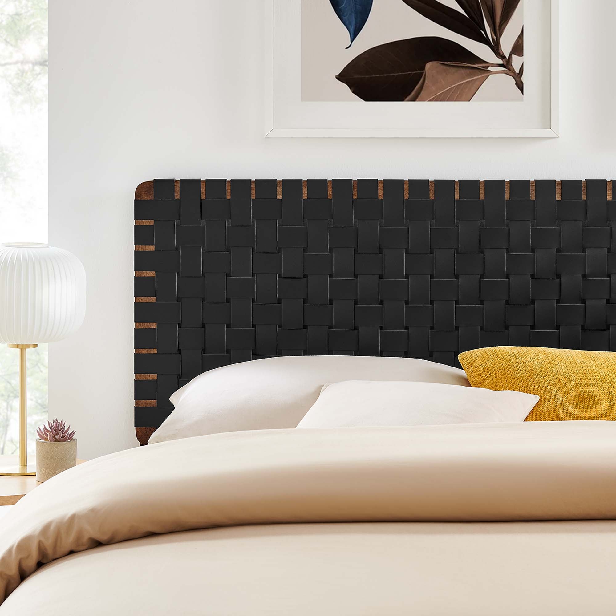 Sparta Weave Vegan Leather King Headboard, Walnut Black
