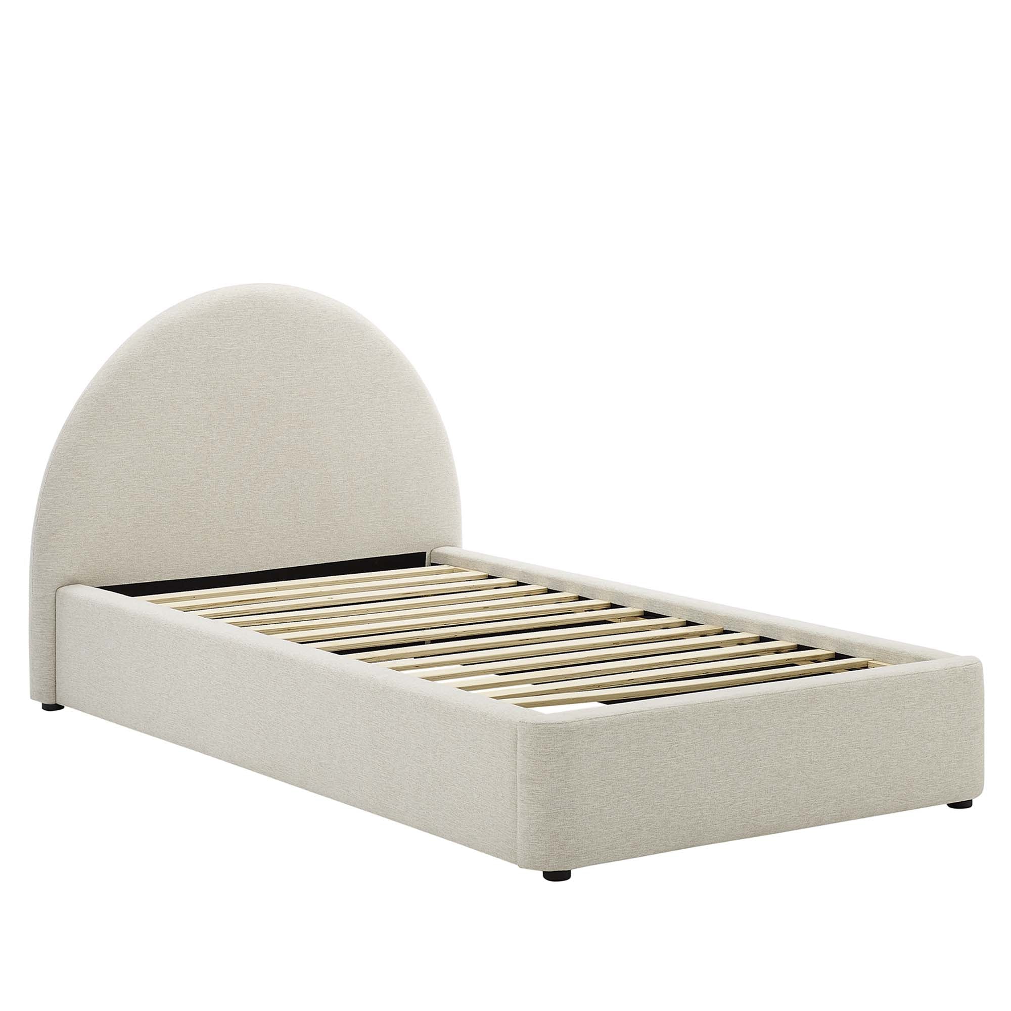 Resort Upholstered Fabric Arched Round Twin Platform Bed, Heathered Weave Ivory