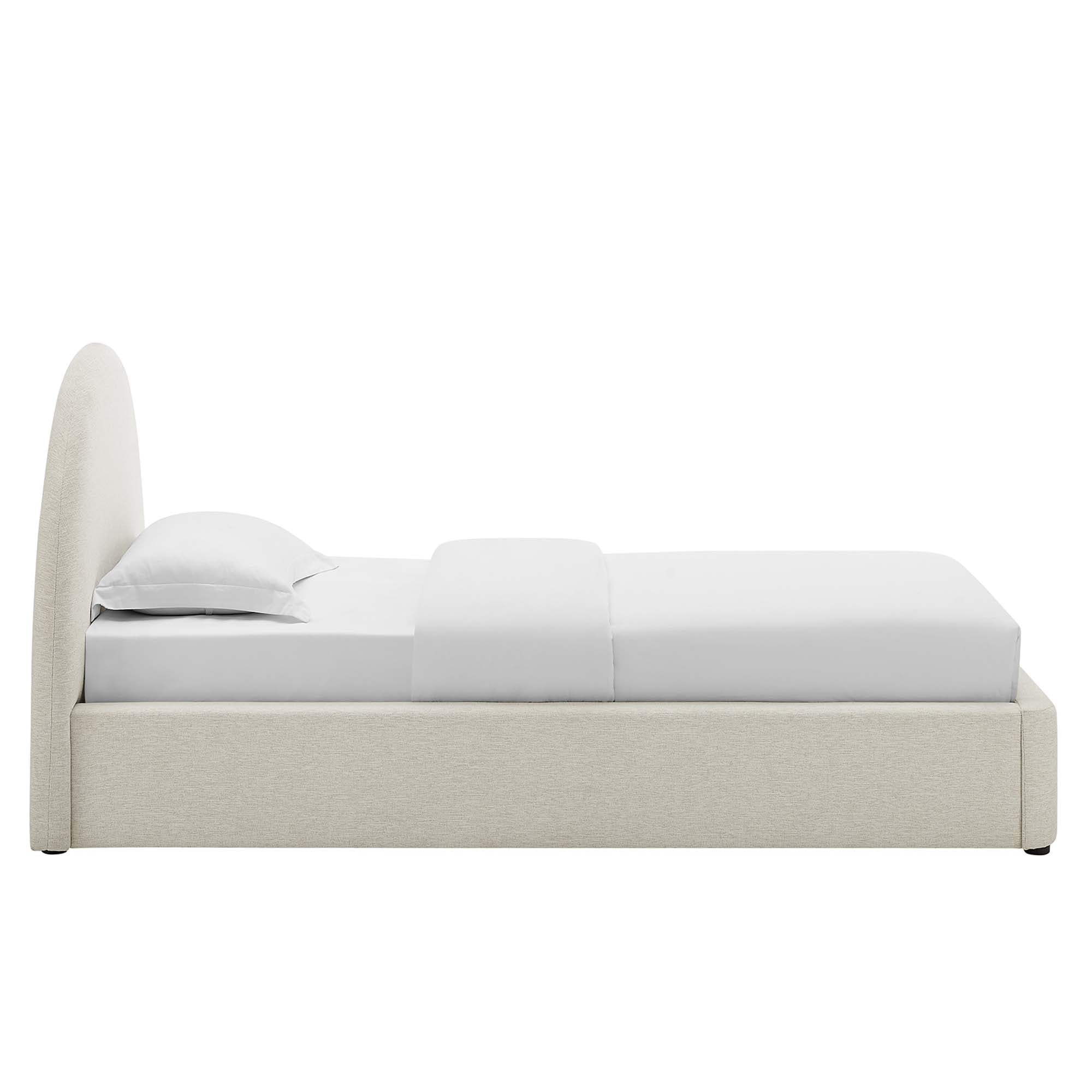 Resort Upholstered Fabric Arched Round Twin Platform Bed, Heathered Weave Ivory