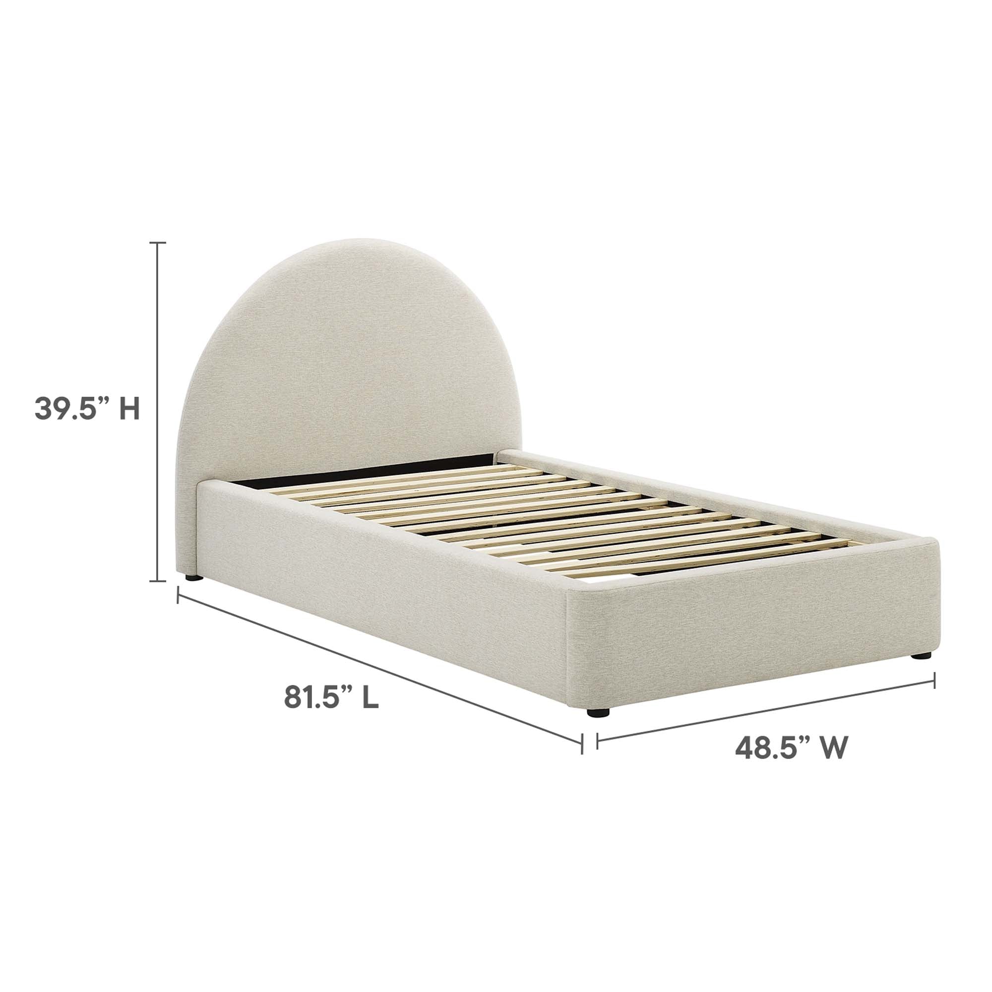 Resort Upholstered Fabric Arched Round Twin Platform Bed, Heathered Weave Ivory