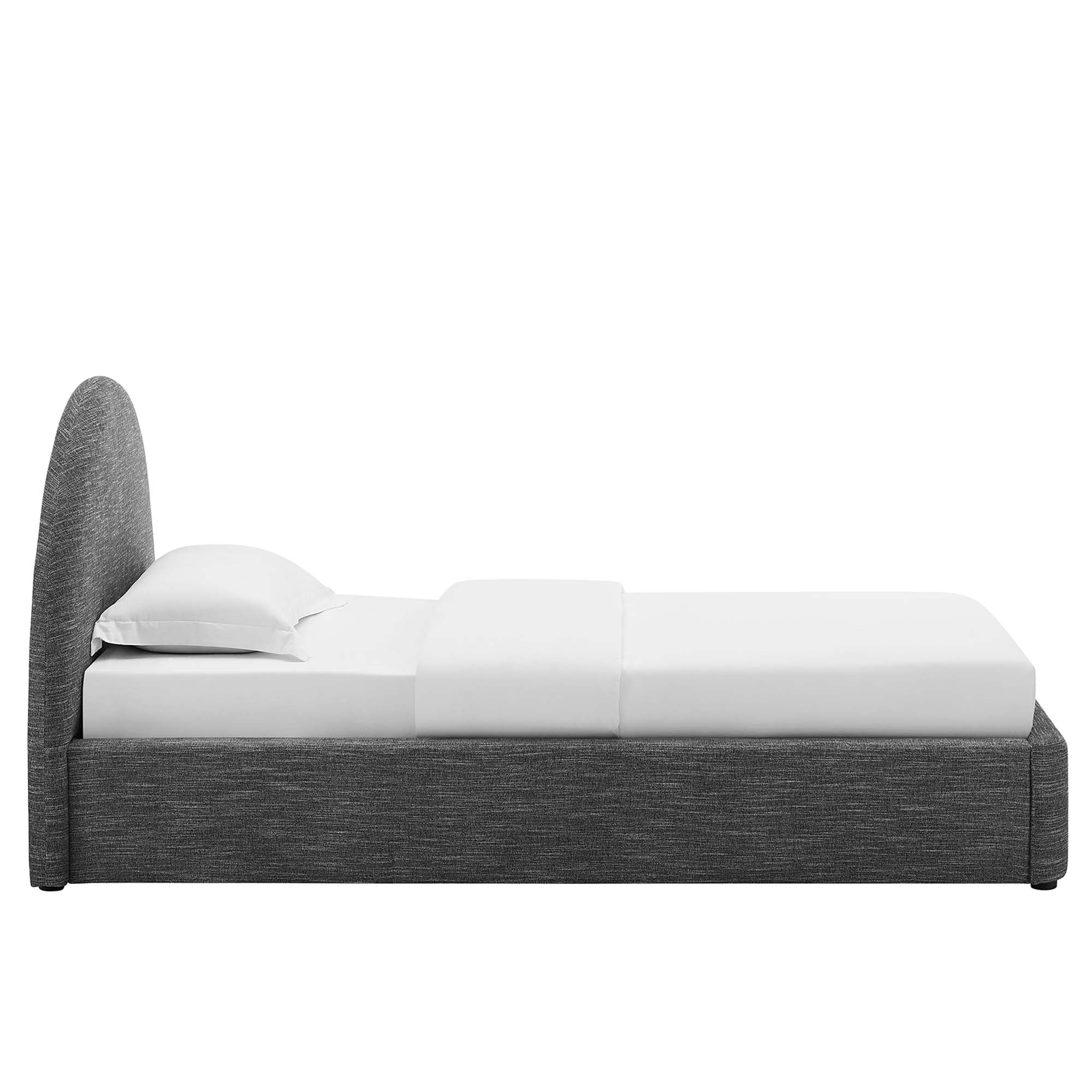 Resort Upholstered Fabric Arched Round Twin Platform Bed, Heathered Weave Slate