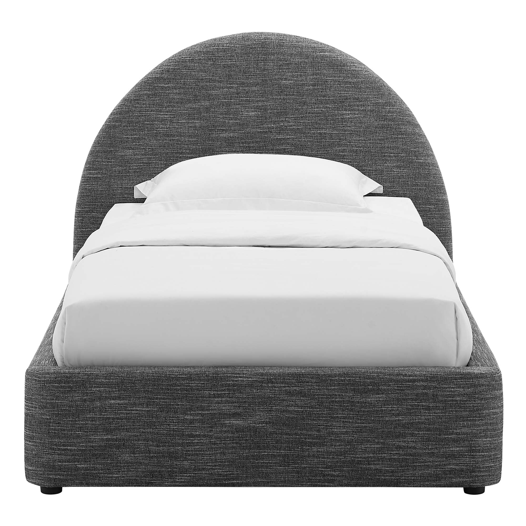 Resort Upholstered Fabric Arched Round Twin Platform Bed, Heathered Weave Slate