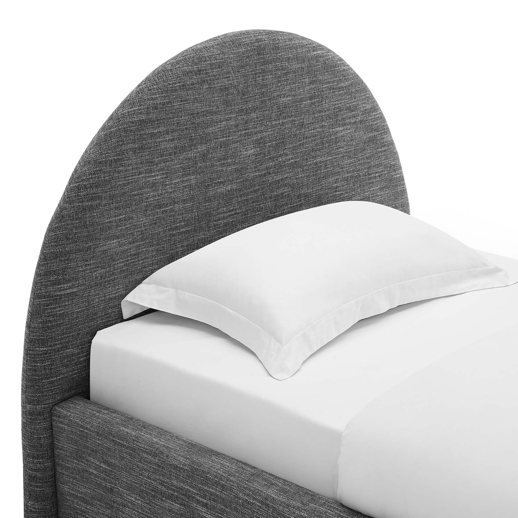 Resort Upholstered Fabric Arched Round Twin Platform Bed, Heathered Weave Slate