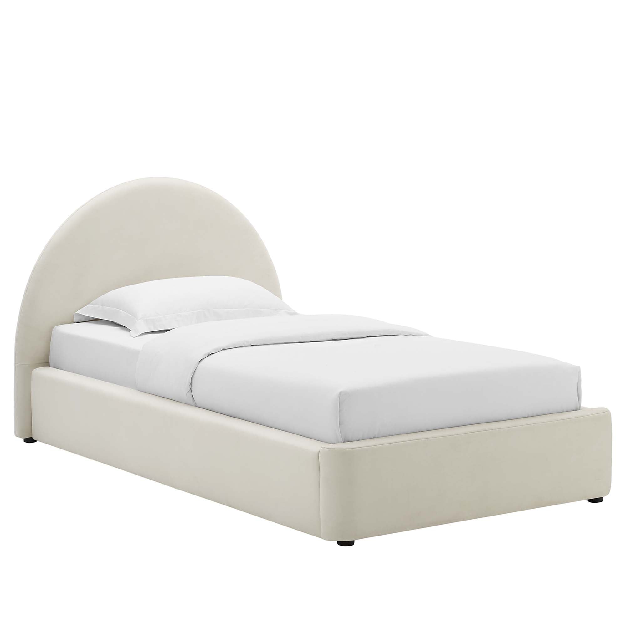 Resort Taupe Performance Velvet Arched Round Twin Platform Bed