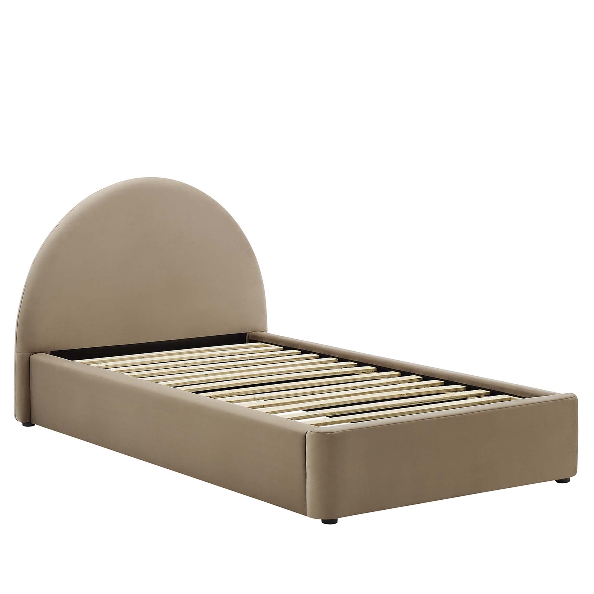 Resort Taupe Performance Velvet Arched Round Twin Platform Bed