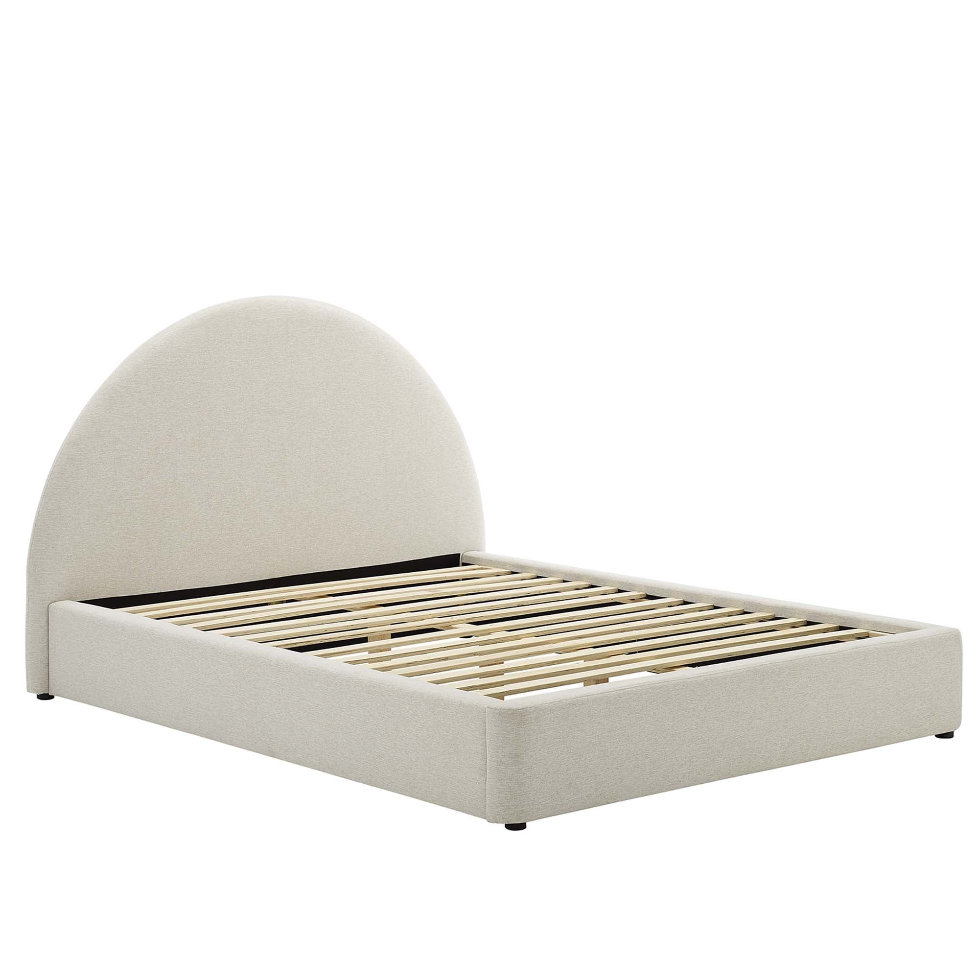 Resort Heathered Weave Ivory Upholstered Fabric Arched Round Full Platform Bed