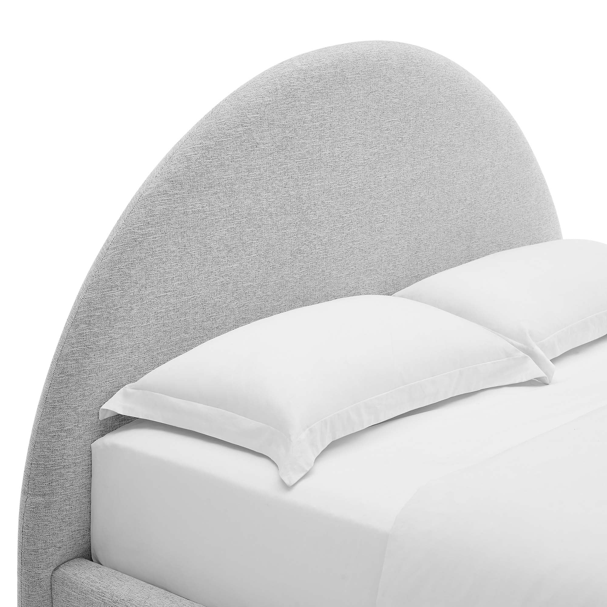 Resort Upholstered Fabric Arched Round Full Platform Bed, Heathered Weave Light Gray