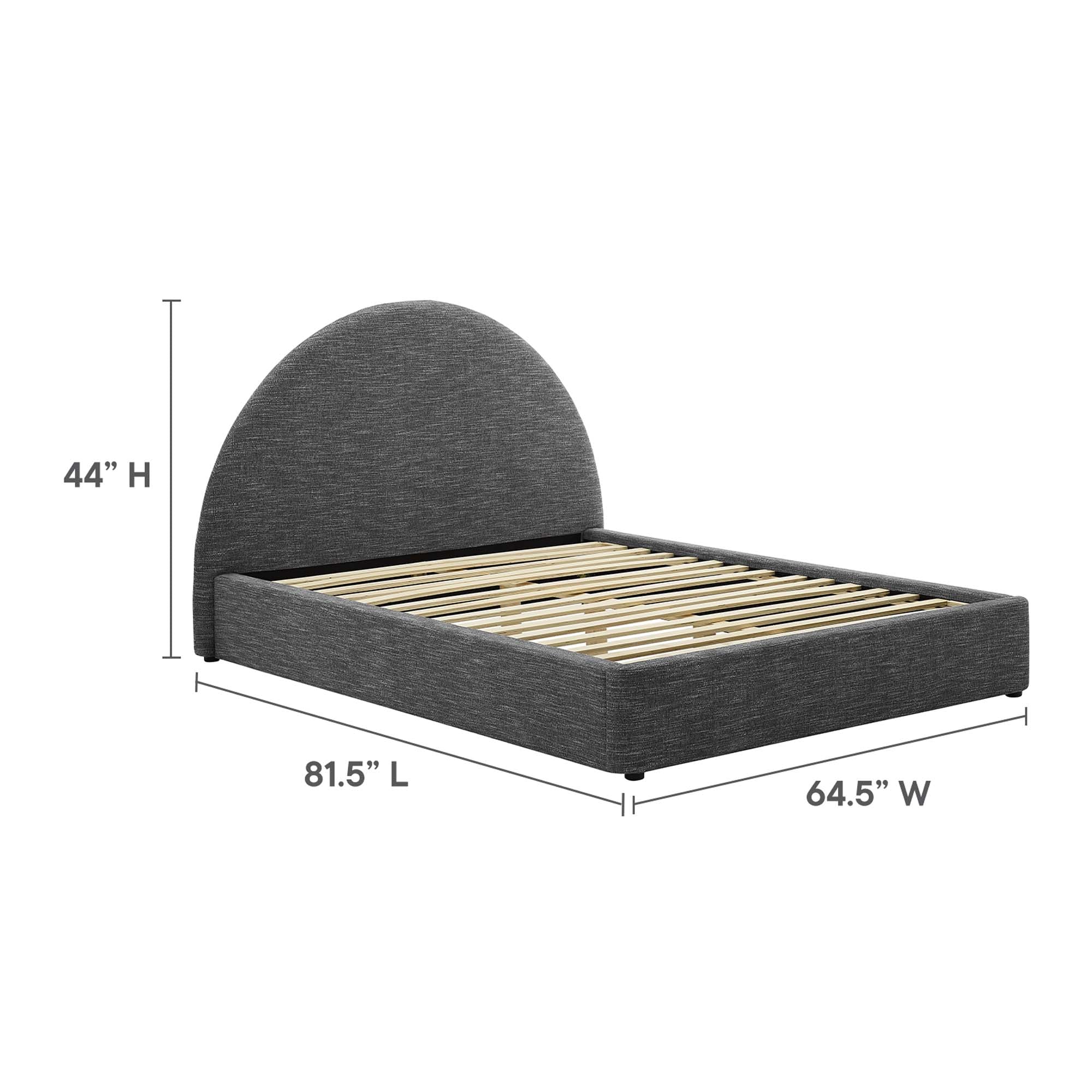 Resort Upholstered Fabric Arched Round Full Platform Bed, Heathered Weave Slate