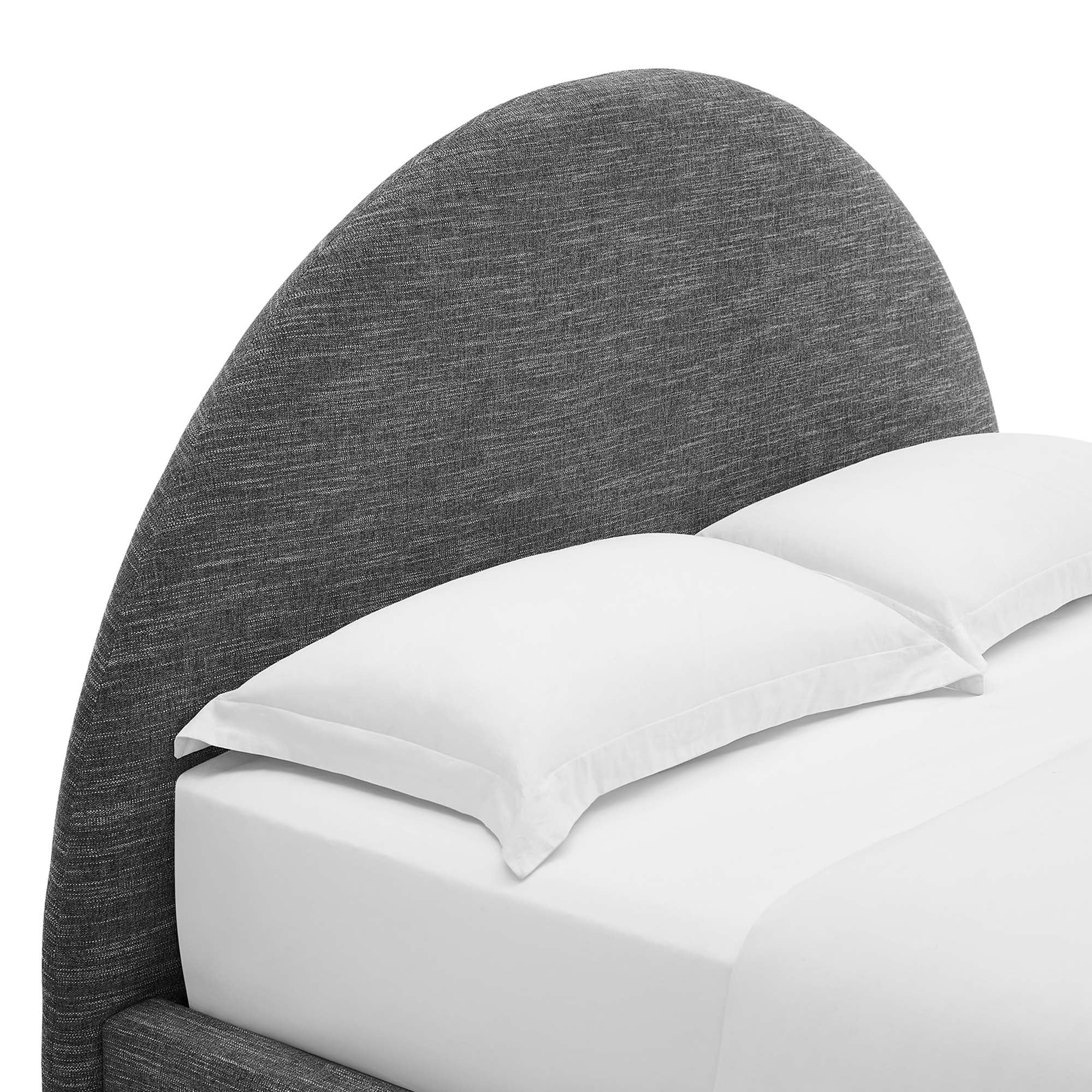 Resort Upholstered Fabric Arched Round Queen Platform Bed, Heathered Weave Slate