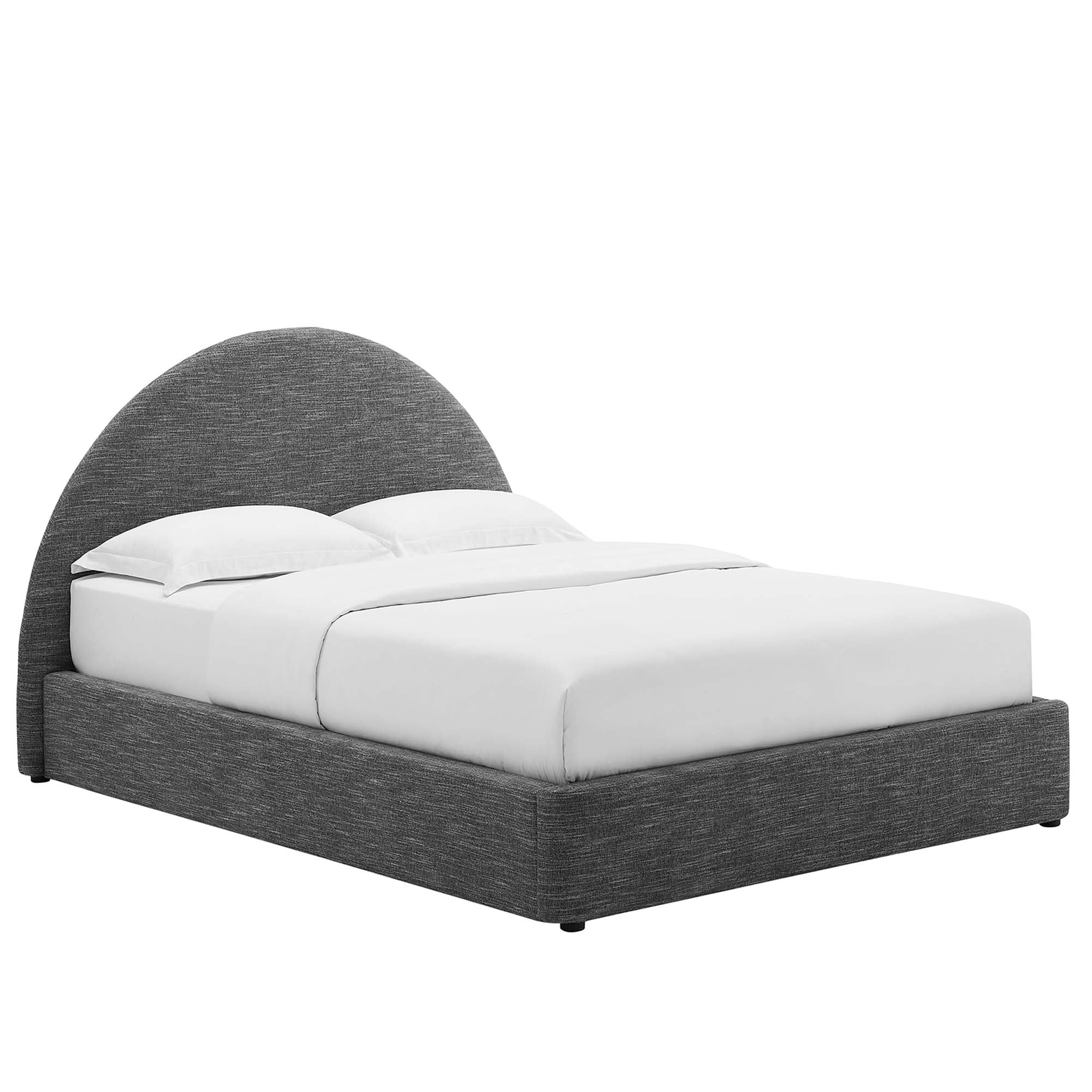 Resort Heathered Weave Slate Upholstered Fabric Arched Round King Platform Bed