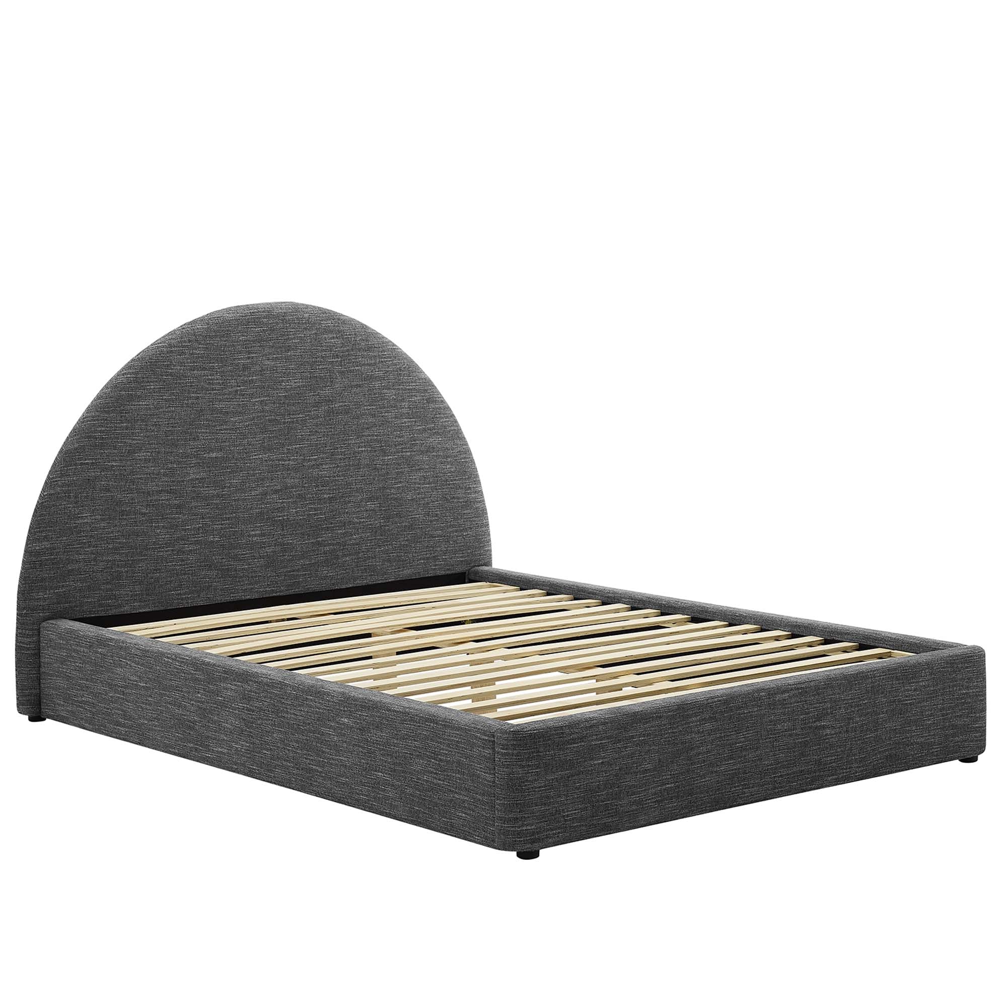 Resort Heathered Weave Slate Upholstered Fabric Arched Round King Platform Bed