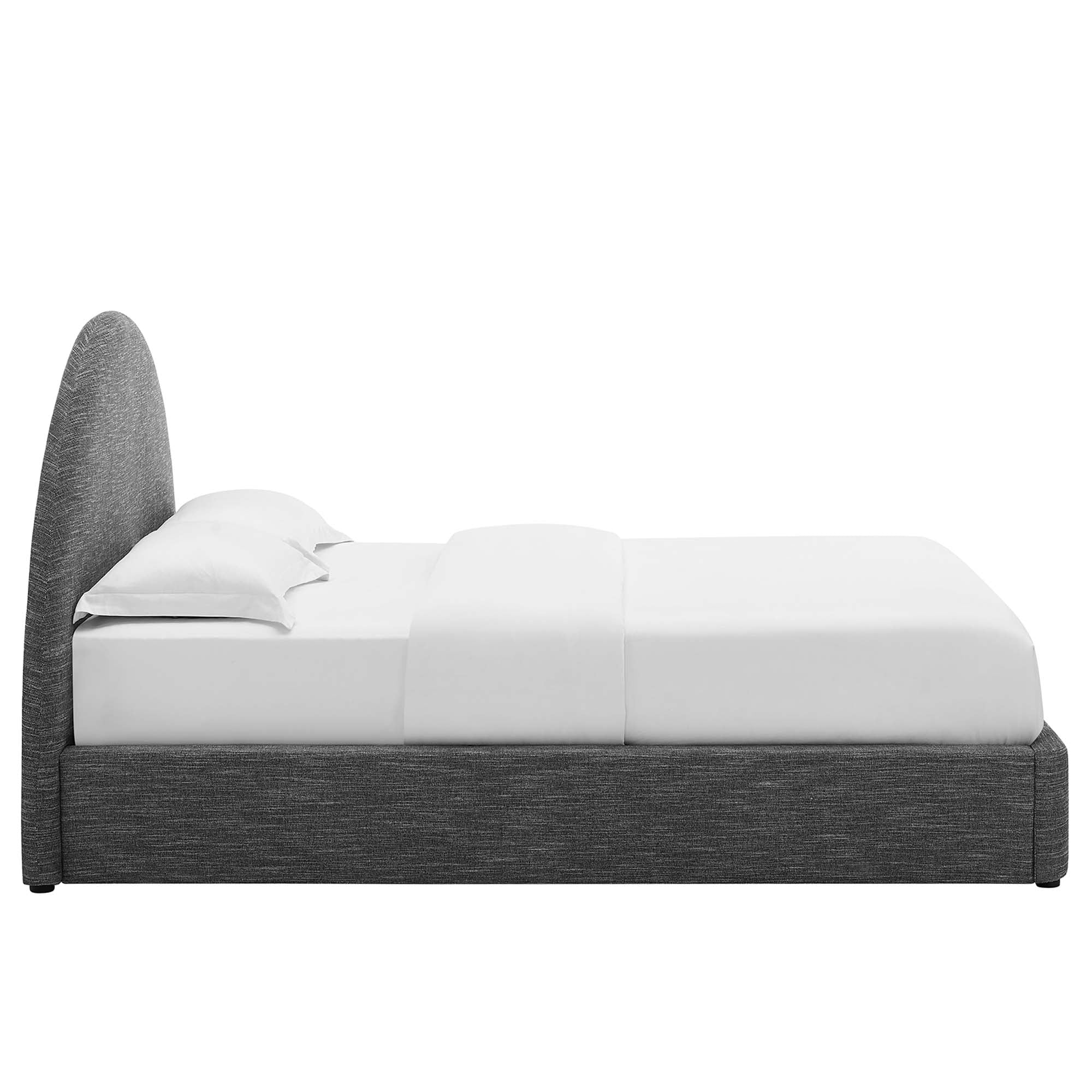 Resort Heathered Weave Slate Upholstered Fabric Arched Round King Platform Bed