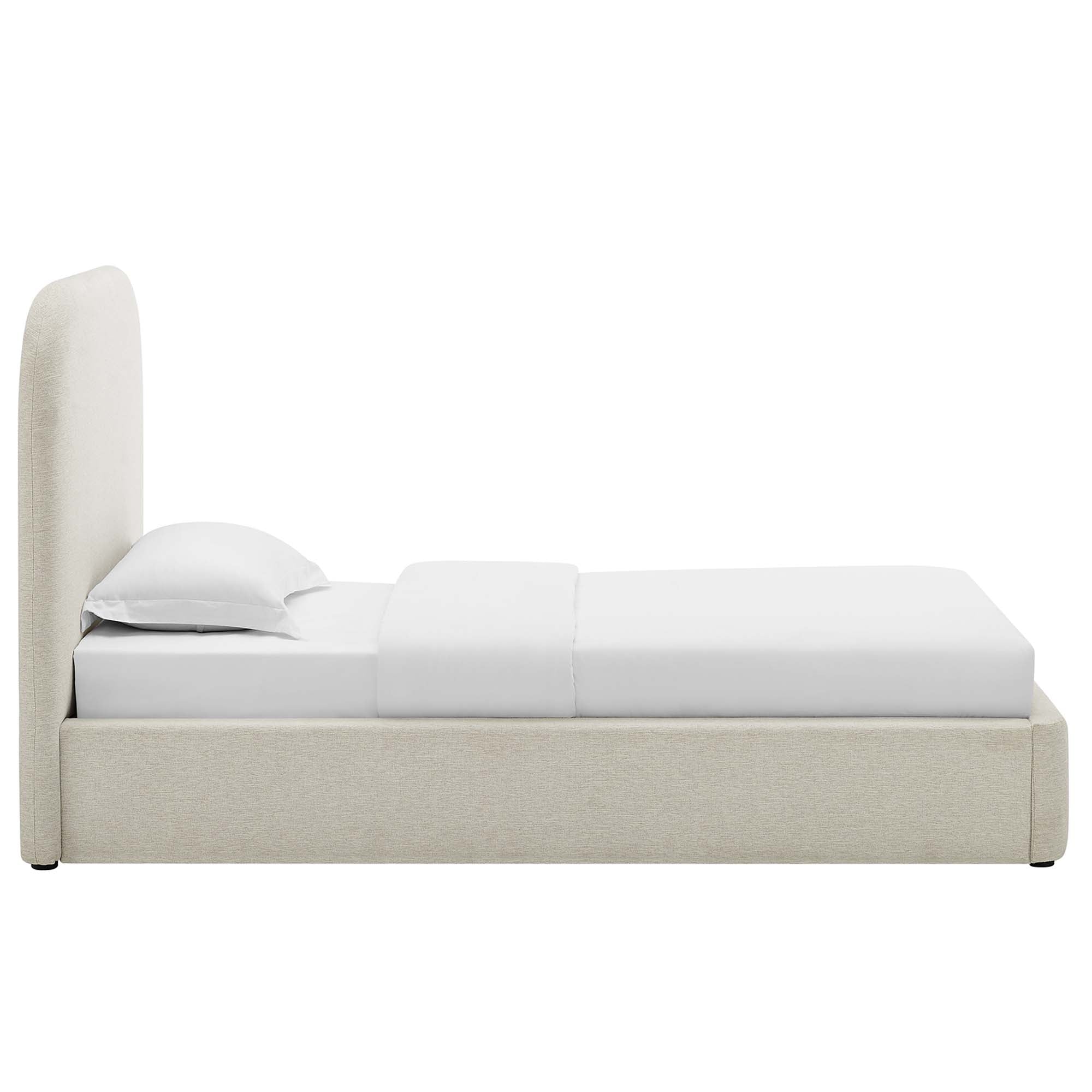 Keynote Upholstered Fabric Curved Twin Platform Bed, Heathered Weave Ivory