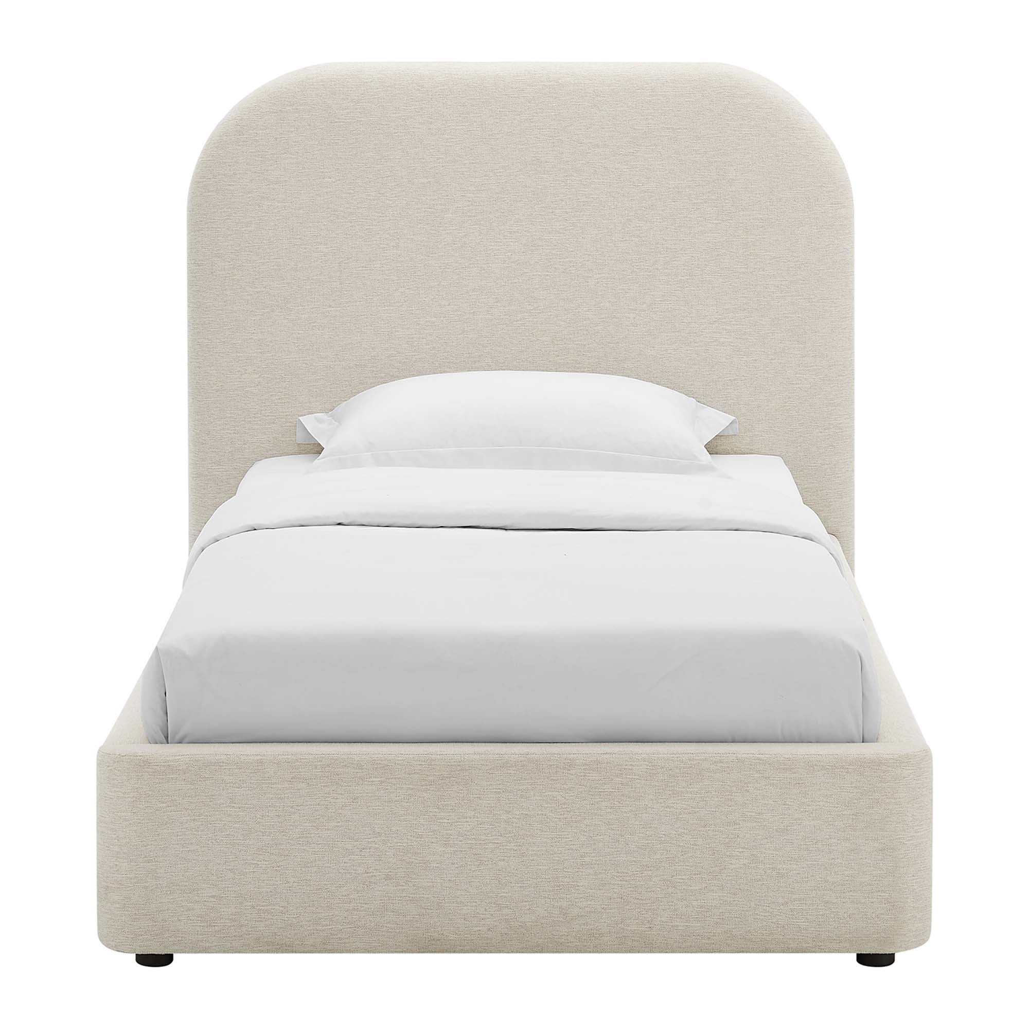 Keynote Upholstered Fabric Curved Twin Platform Bed, Heathered Weave Ivory