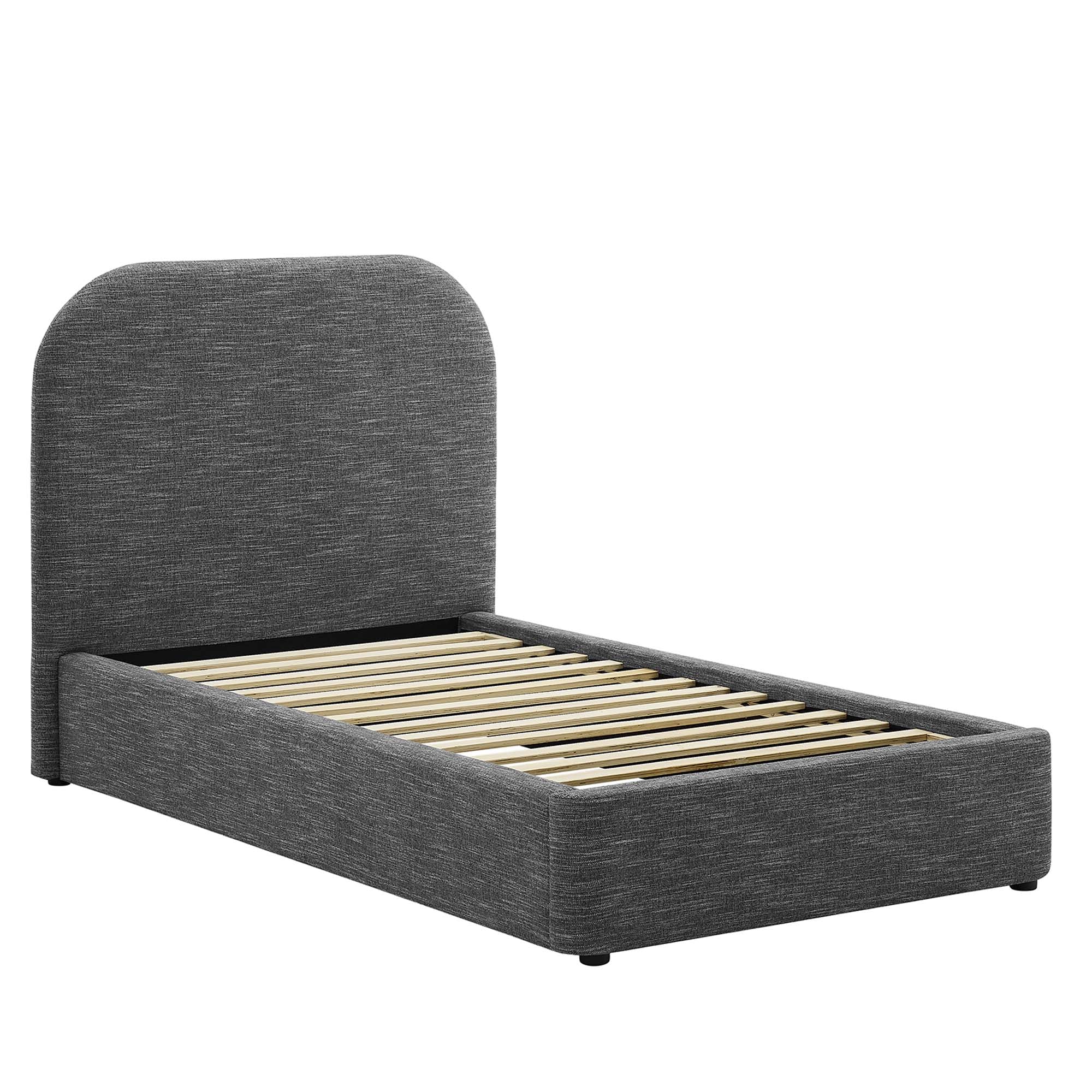 Keynote Upholstered Fabric Curved Twin Platform Bed, Heathered Weave Slate