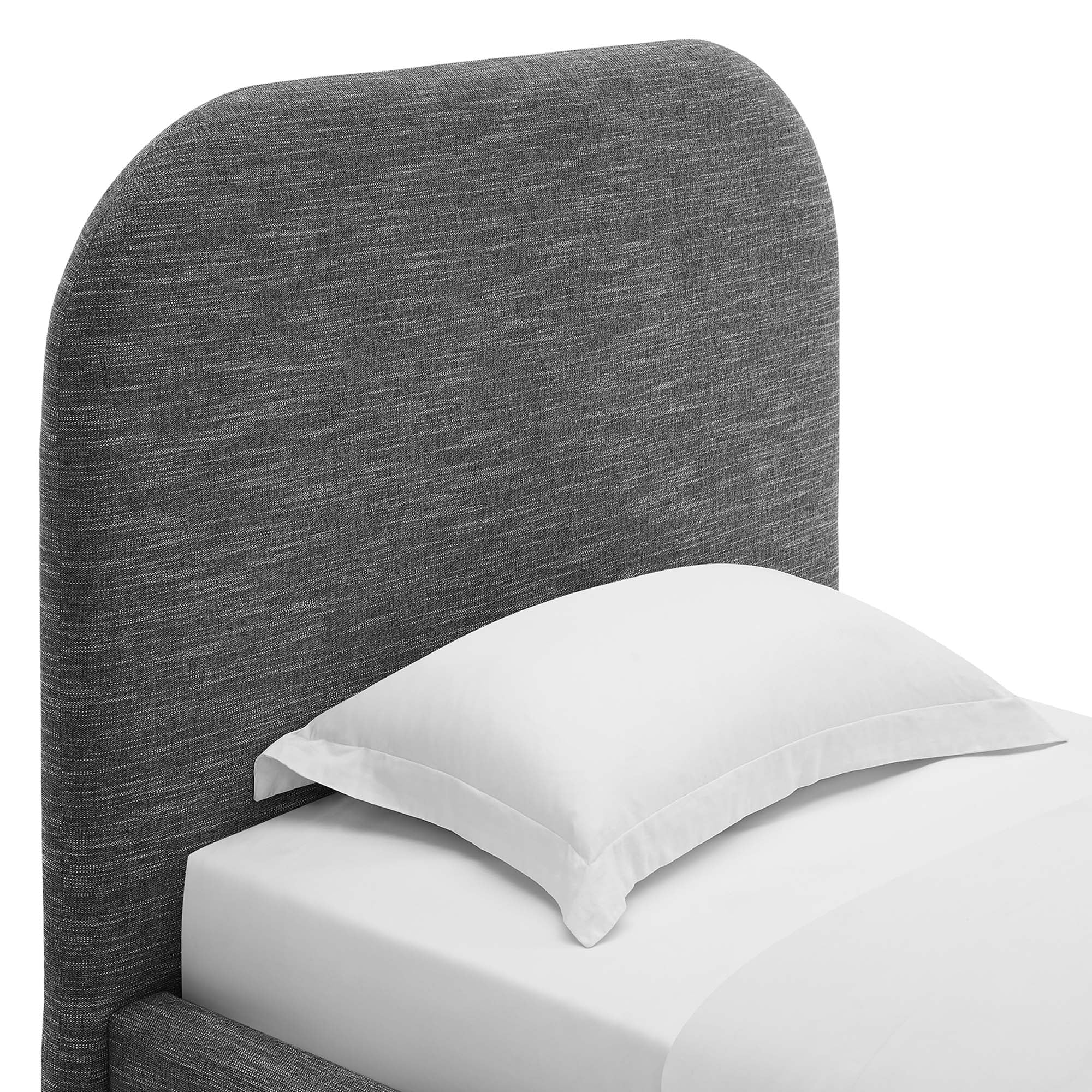 Keynote Upholstered Fabric Curved Twin Platform Bed, Heathered Weave Slate