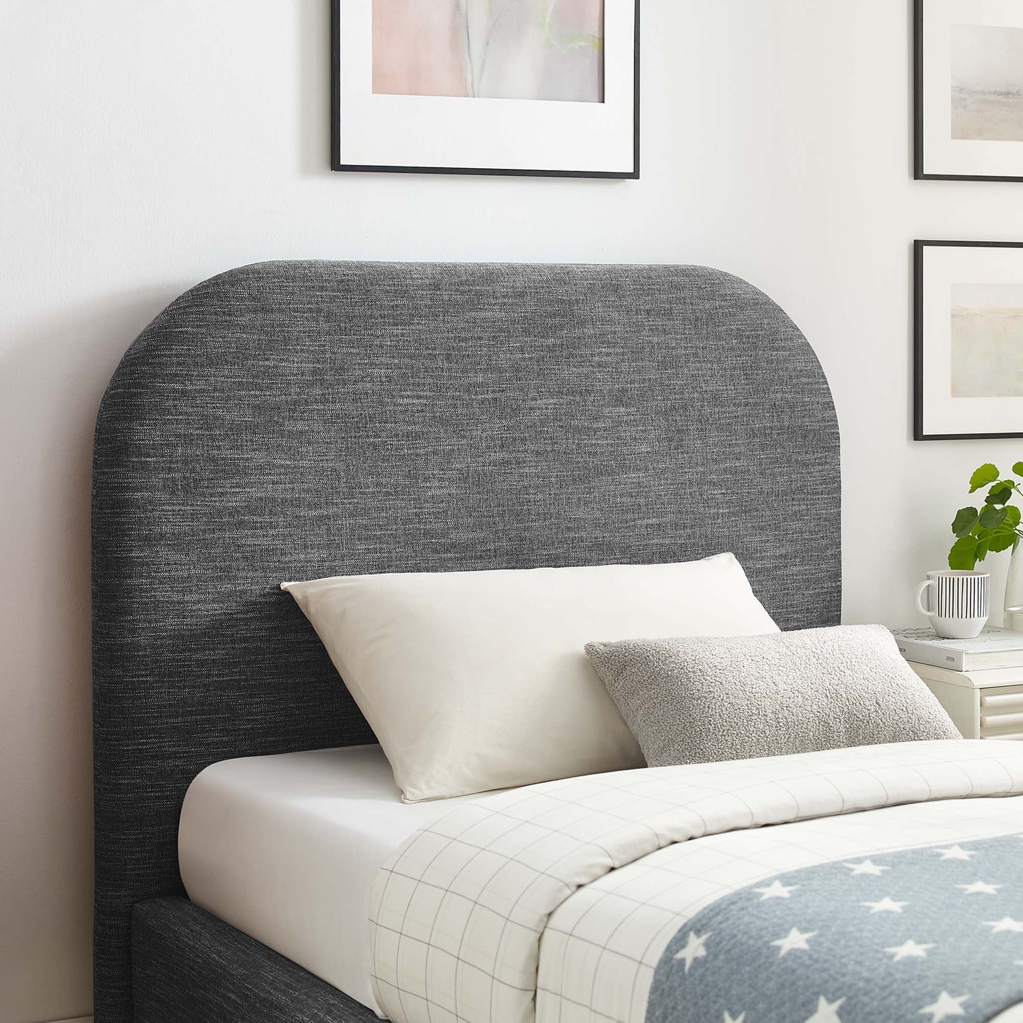 Keynote Upholstered Fabric Curved Twin Platform Bed, Heathered Weave Slate
