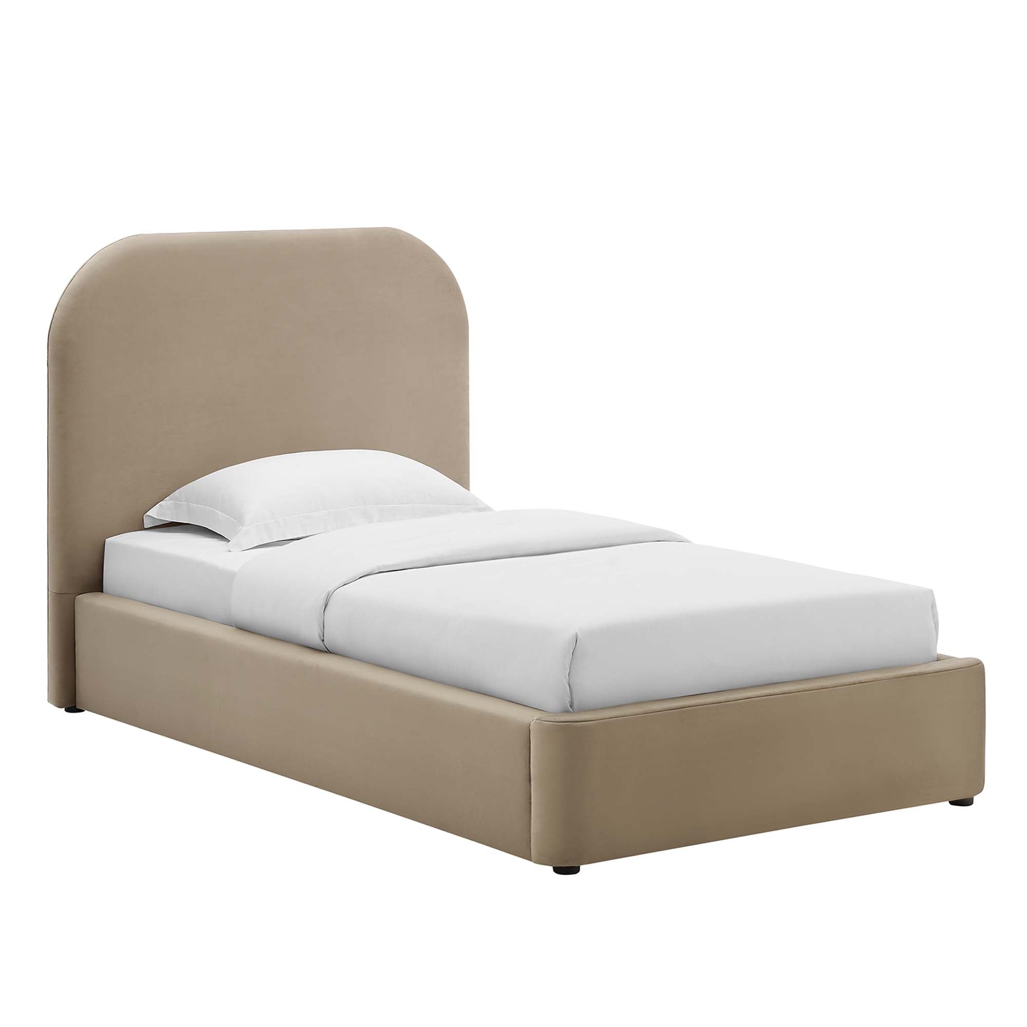 Keynote Taupe Performance Velvet Curved Twin Platform Bed