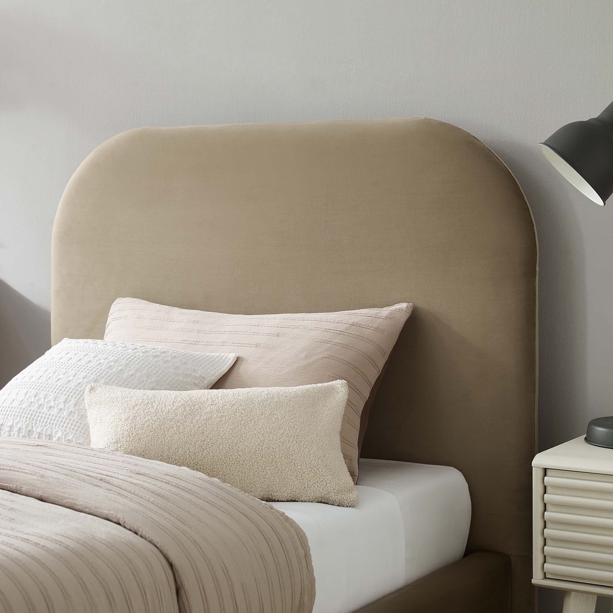 Keynote Taupe Performance Velvet Curved Twin Platform Bed