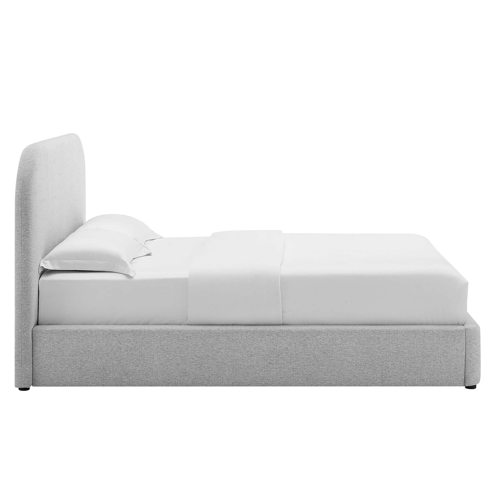 Keynote Upholstered Fabric Curved Queen Platform Bed, Heathered Weave Light Gray