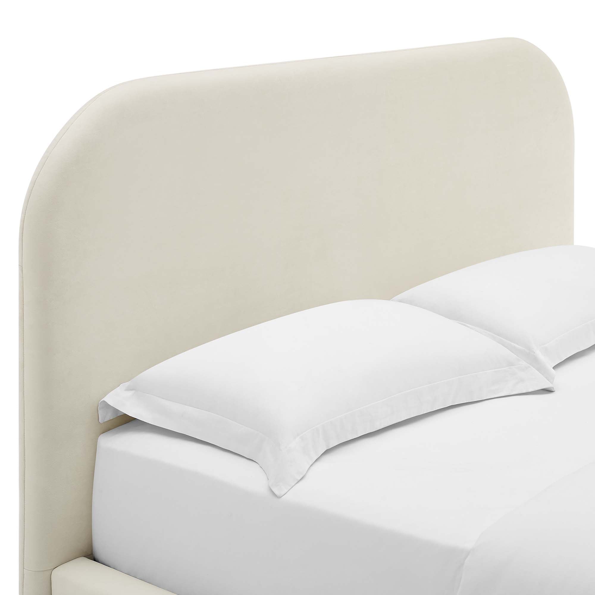 Keynote Alabaster Performance Velvet Curved Queen Platform Bed