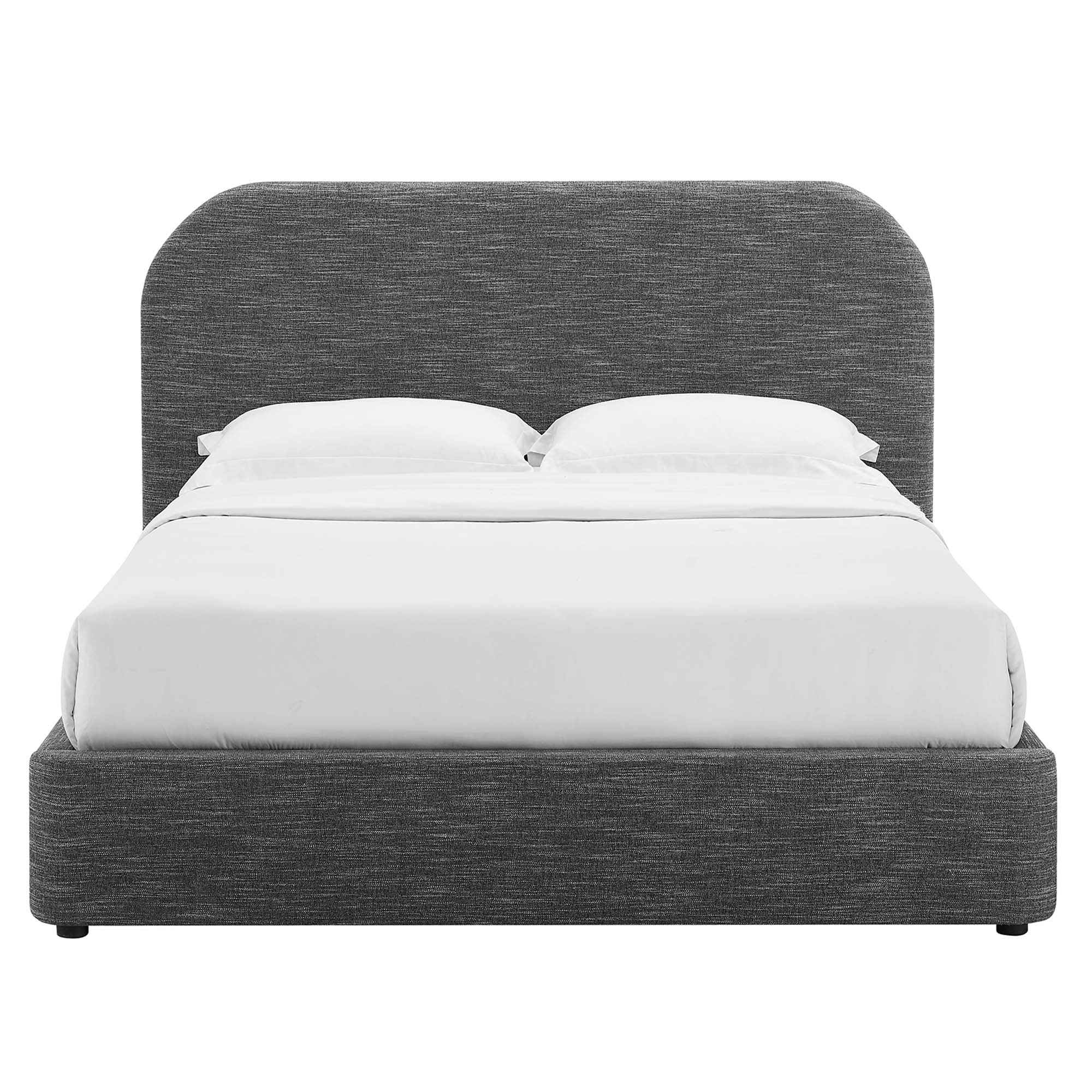 Keynote Upholstered Fabric Curved King Platform Bed, Heathered Weave Slate