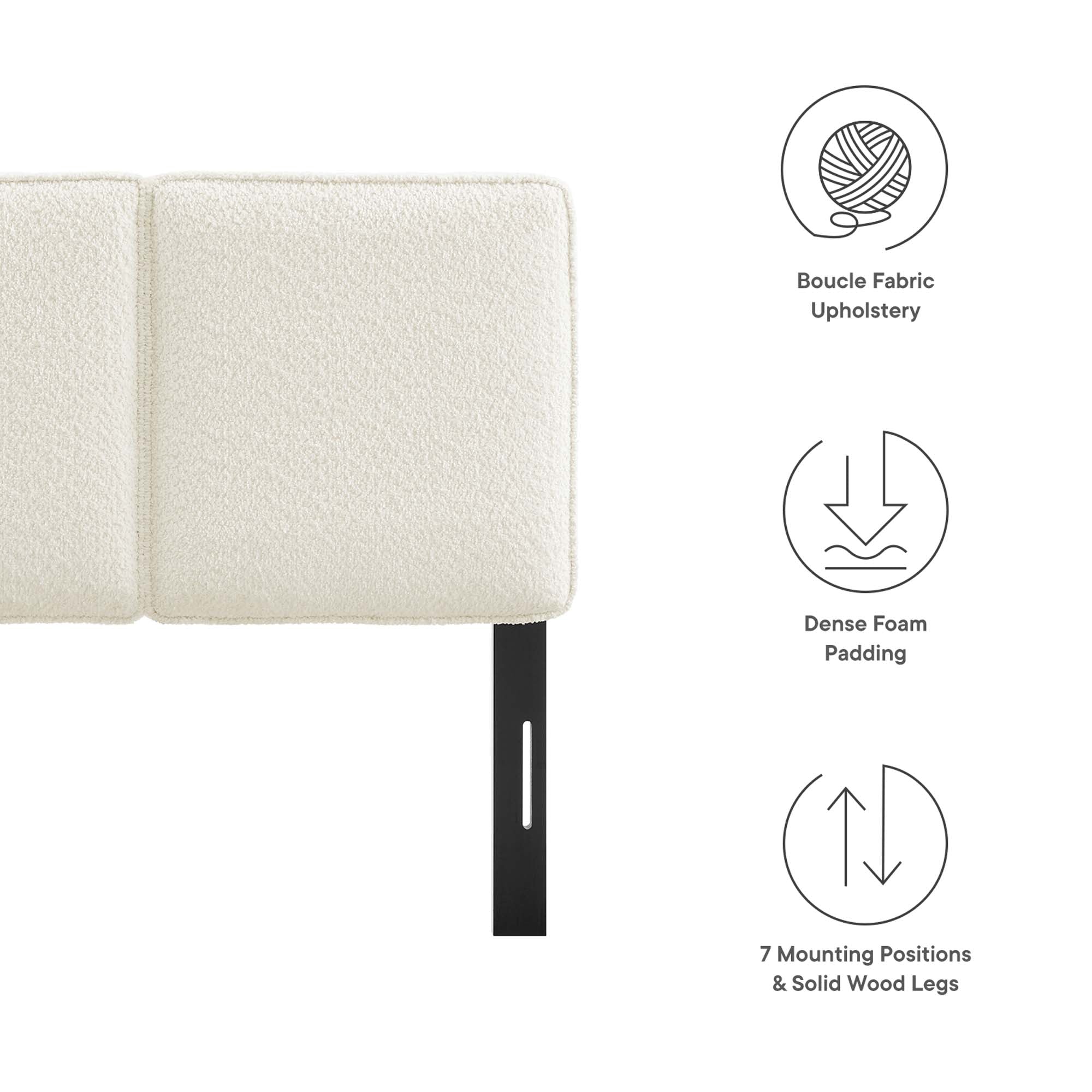 Lindee Boucle Fabric Twin Headboard, Cream