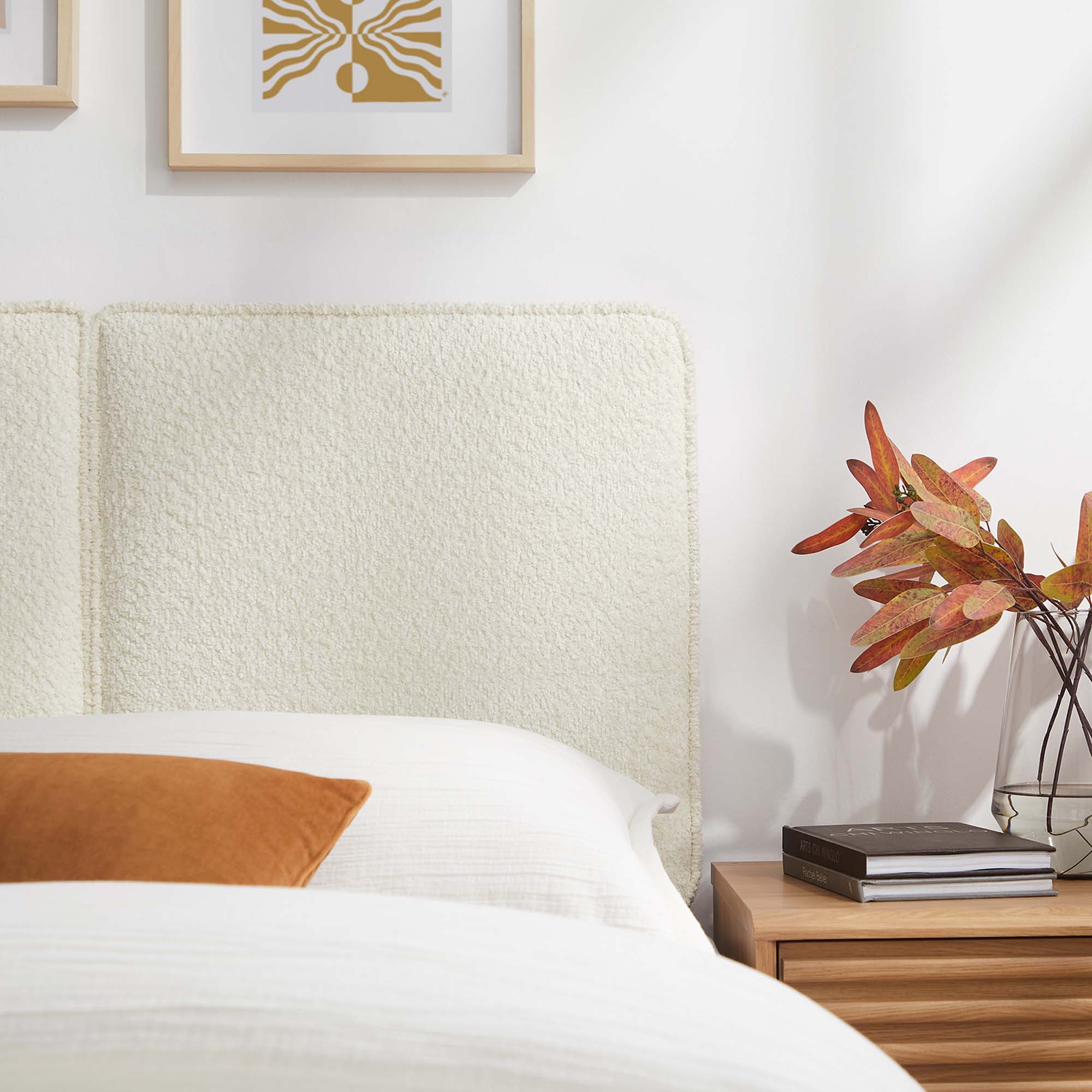 Lindee Boucle Fabric Twin Headboard, Cream